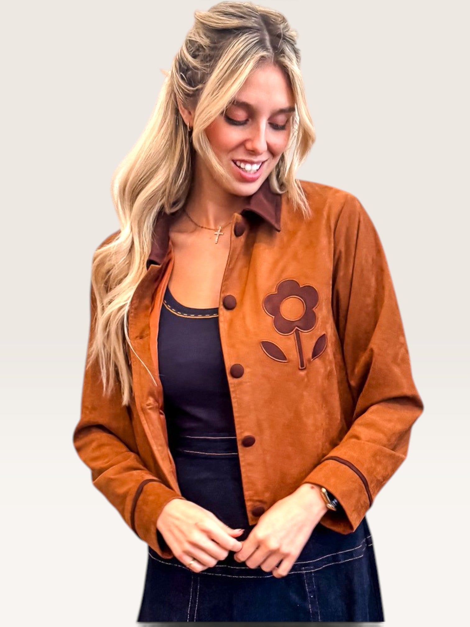 Floral Suede Crop Jacket