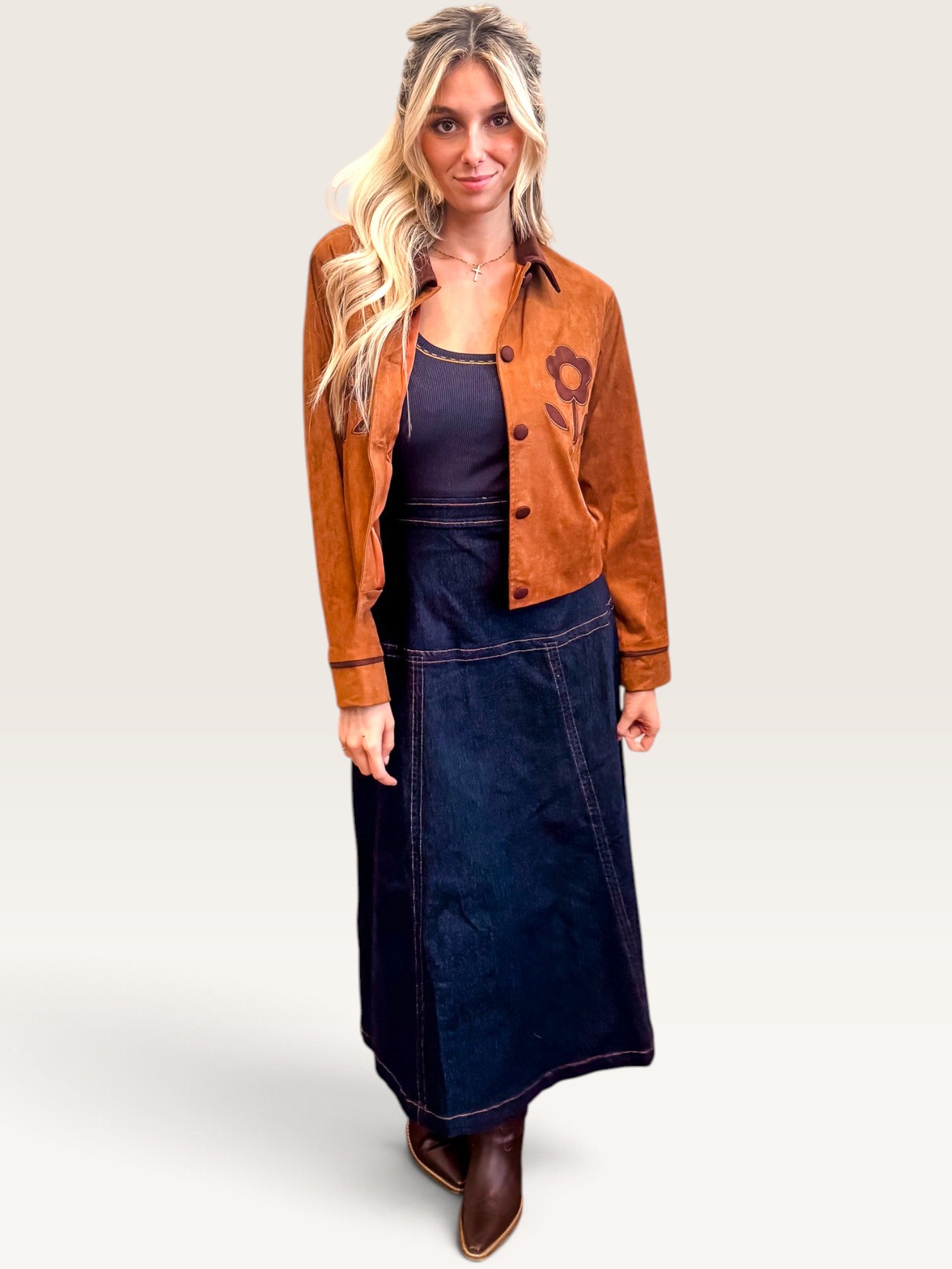 Floral Suede Crop Jacket
