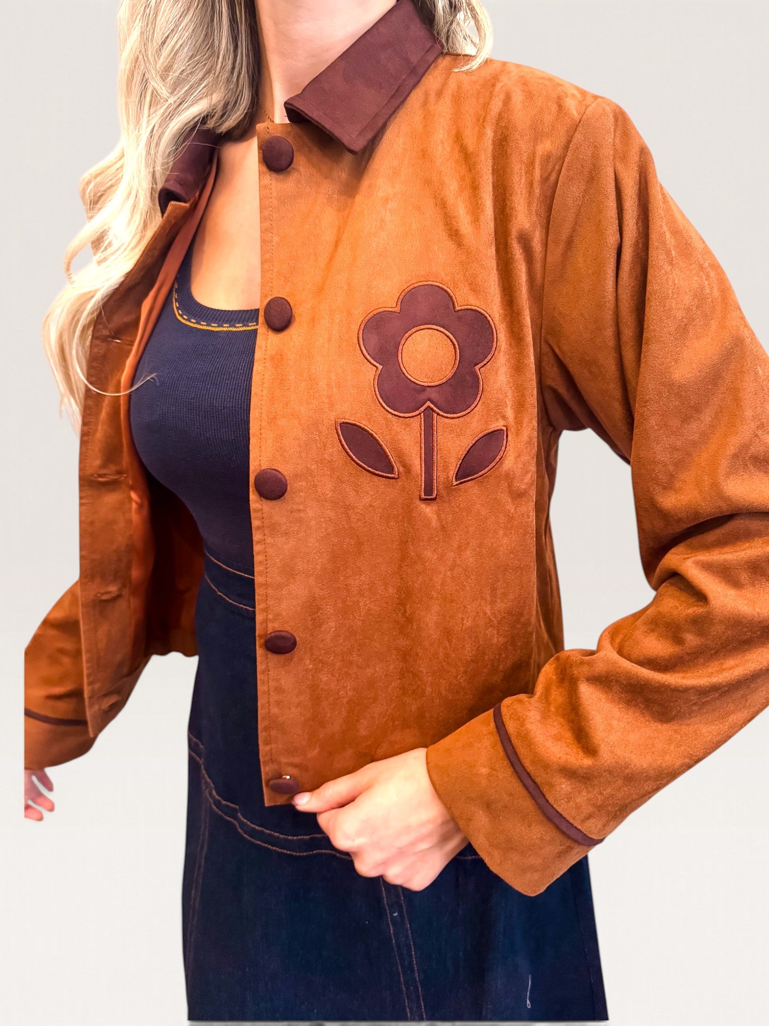 Floral Suede Crop Jacket