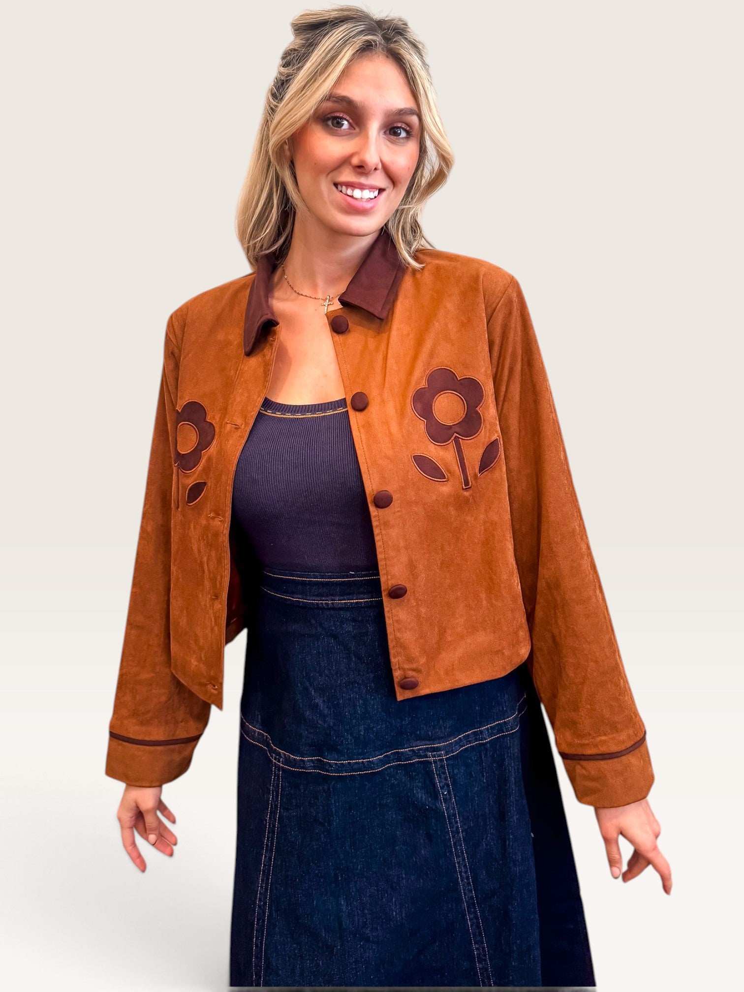Floral Suede Crop Jacket