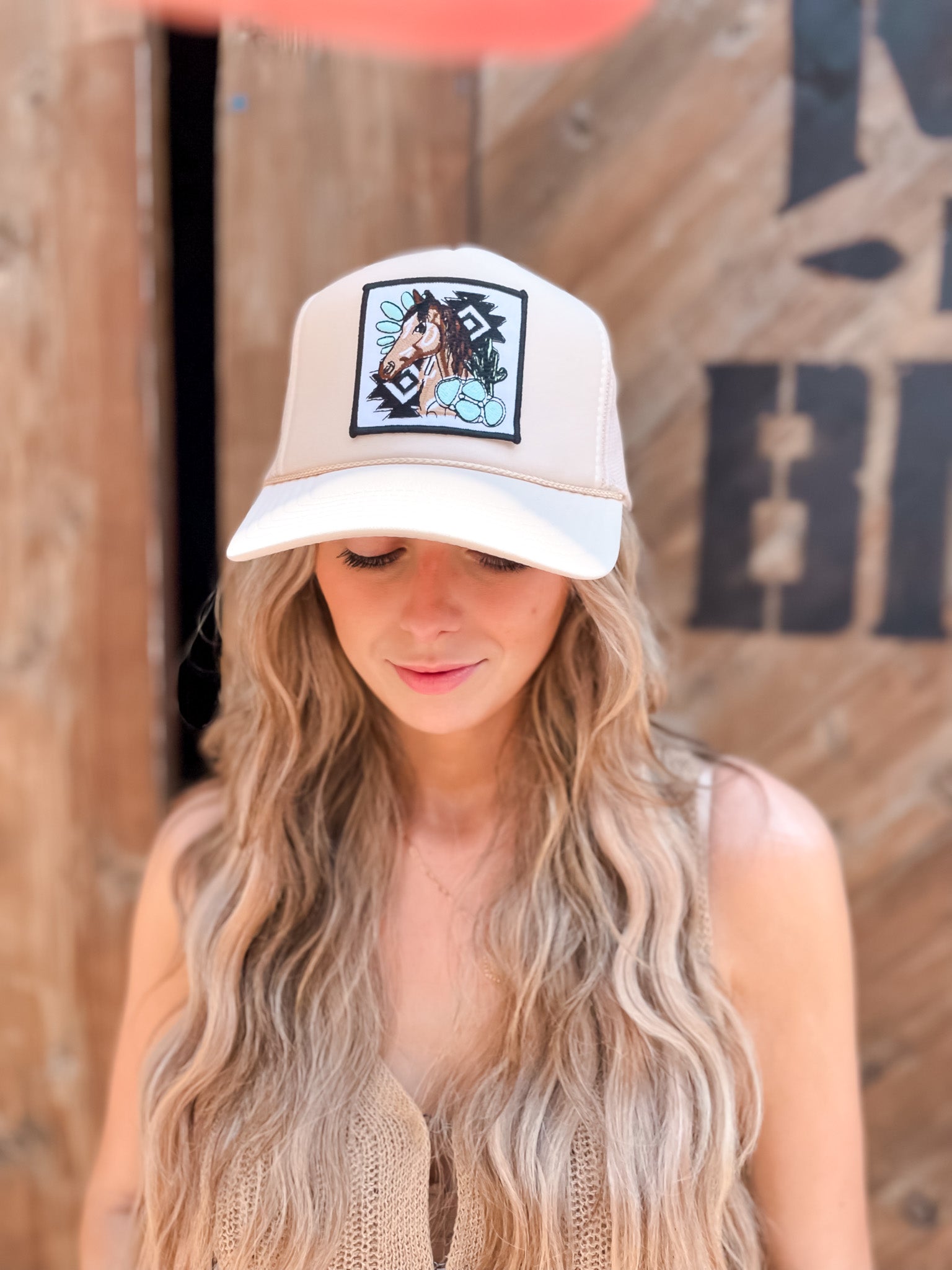 Horse Patch Trucker Cap - Tan