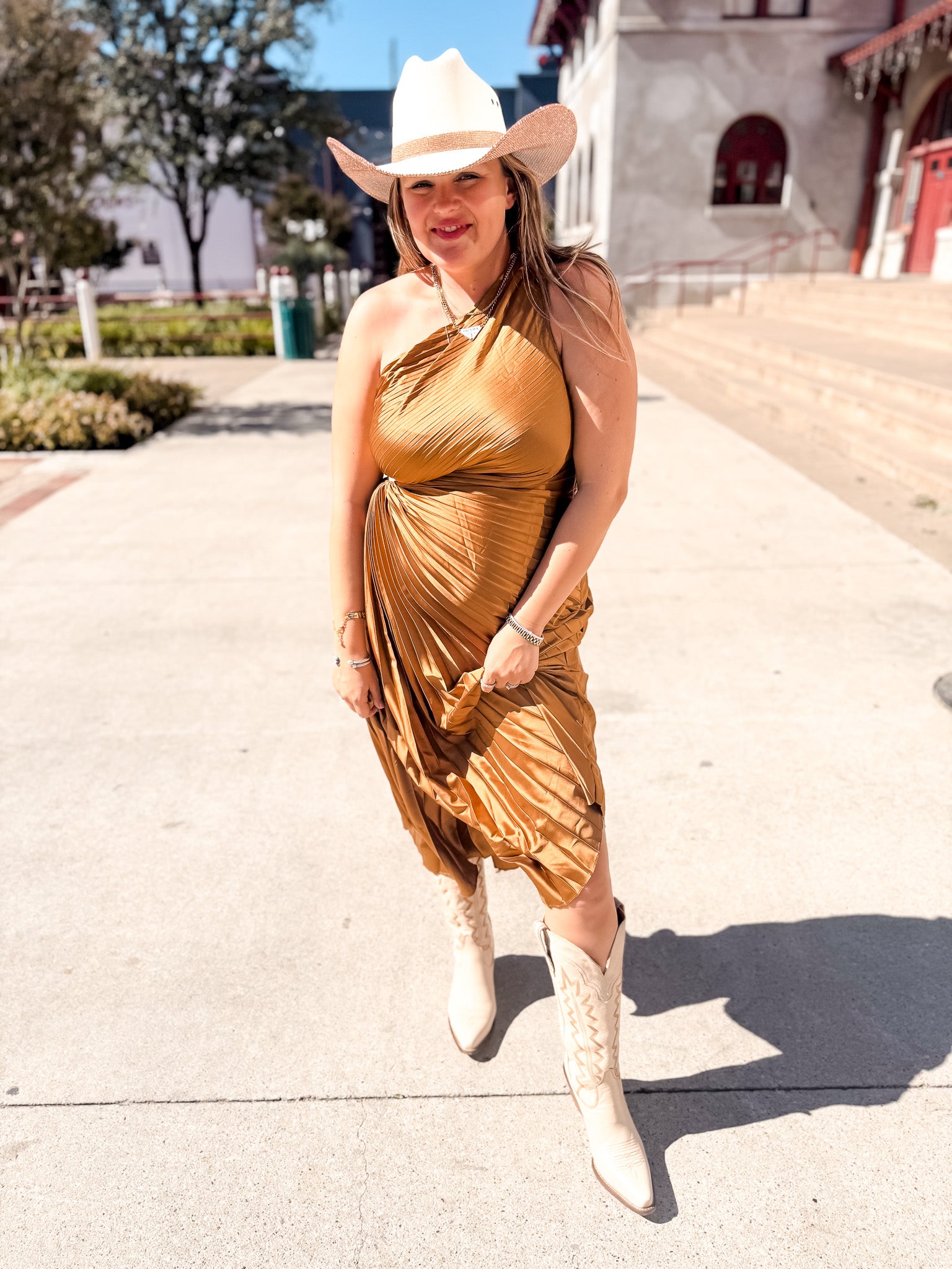 Golden Orchre Pleated Dress