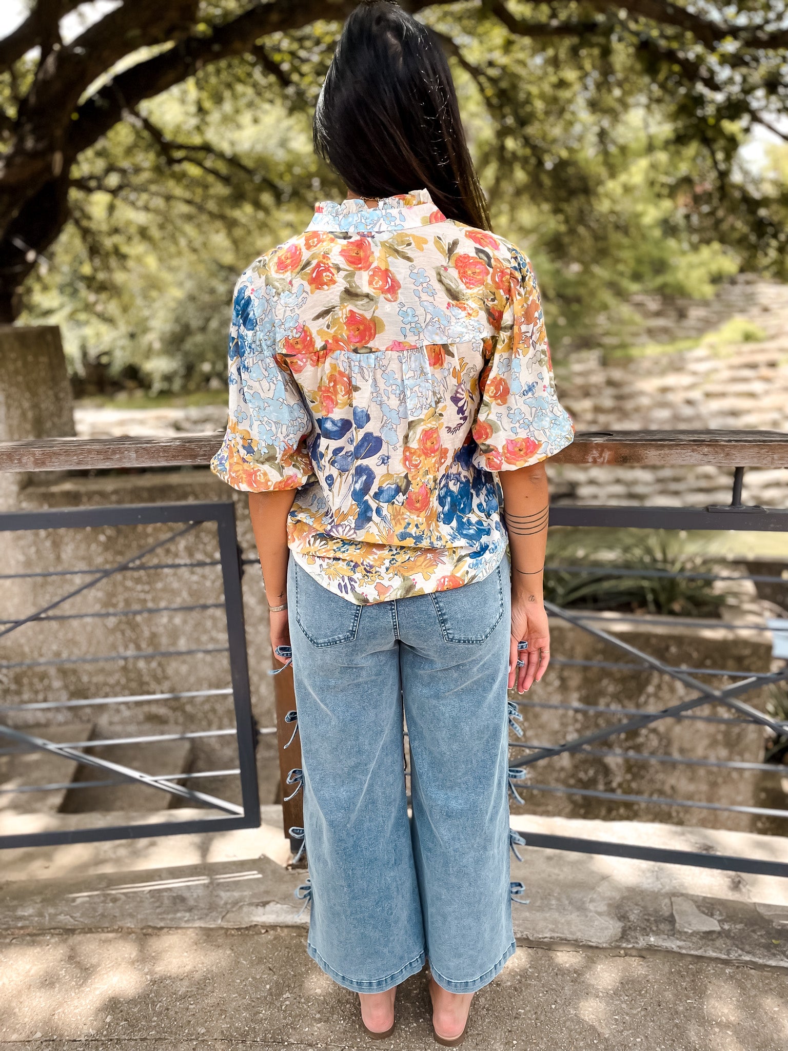 Watercolor Garden Top - Blue