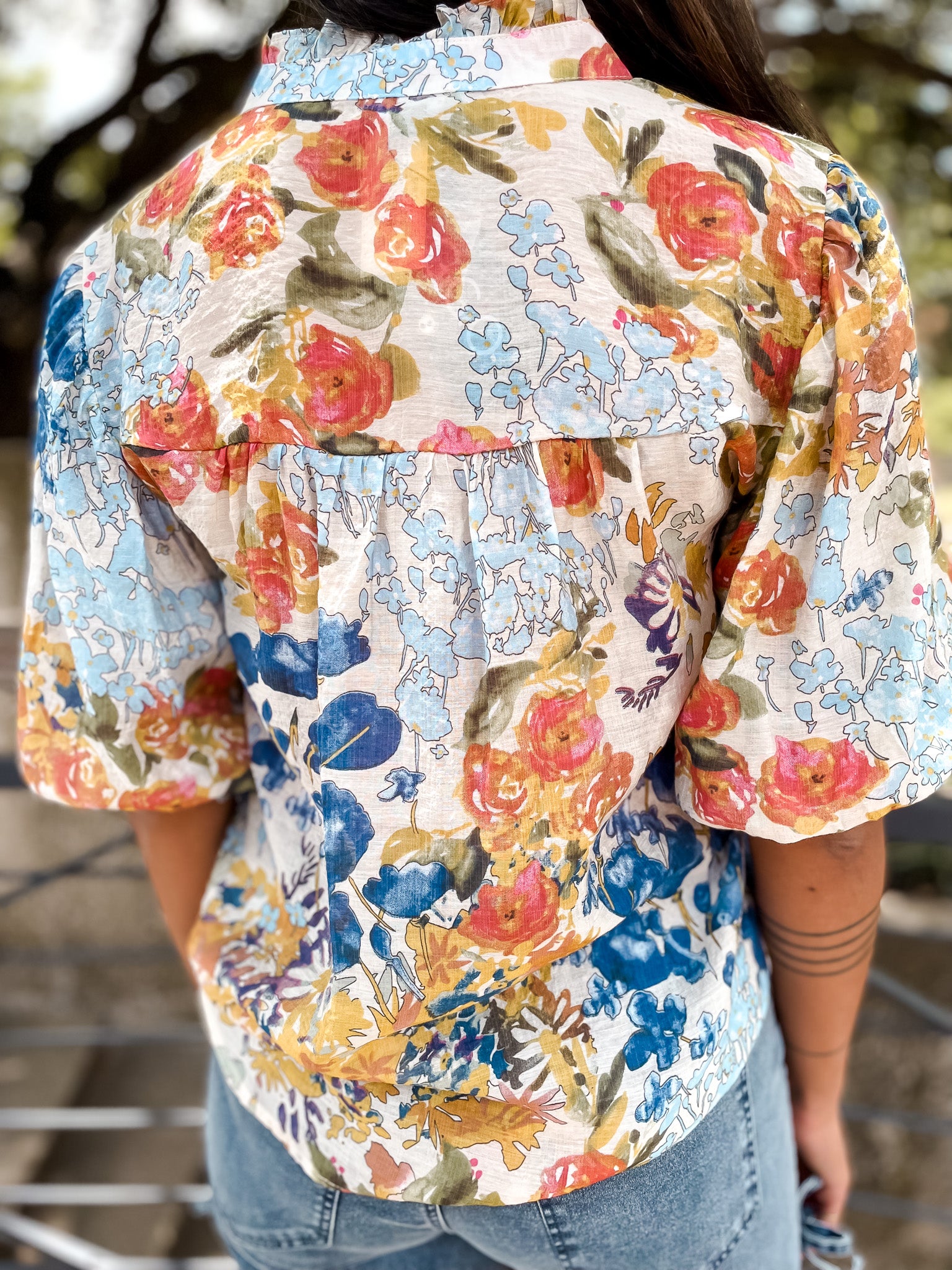 Watercolor Garden Top - Blue