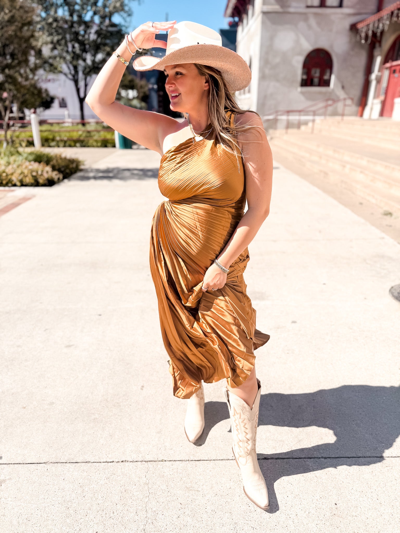 Golden Orchre Pleated Dress