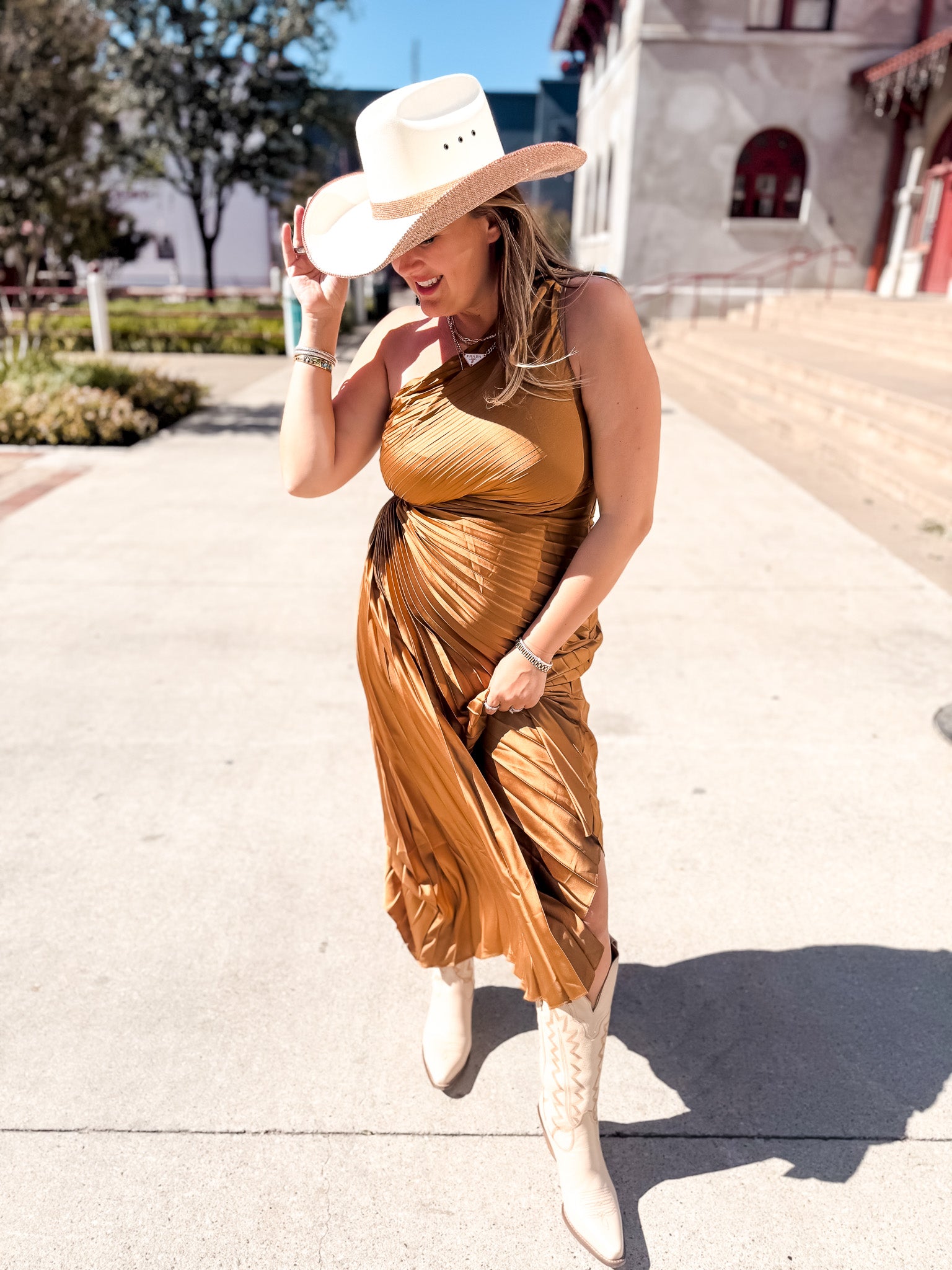 Golden Orchre Pleated Dress