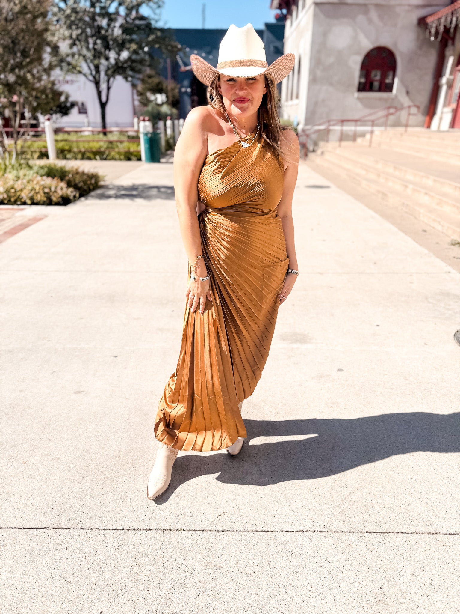 Golden Orchre Pleated Dress