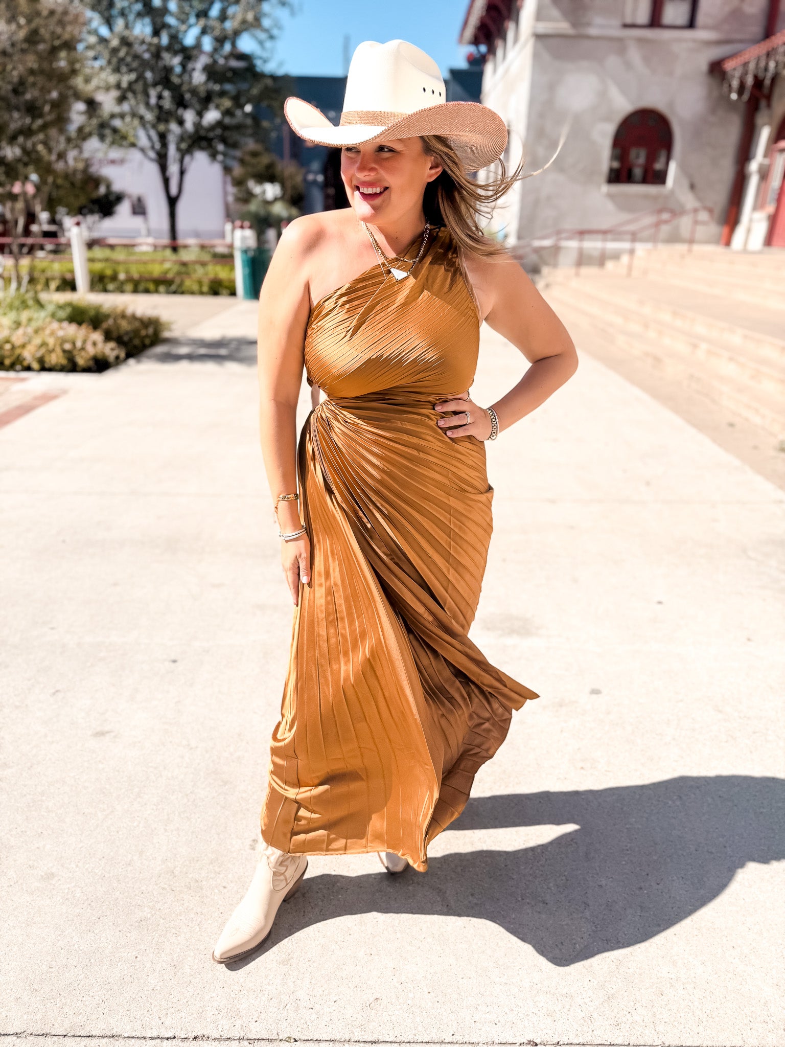 Golden Orchre Pleated Dress