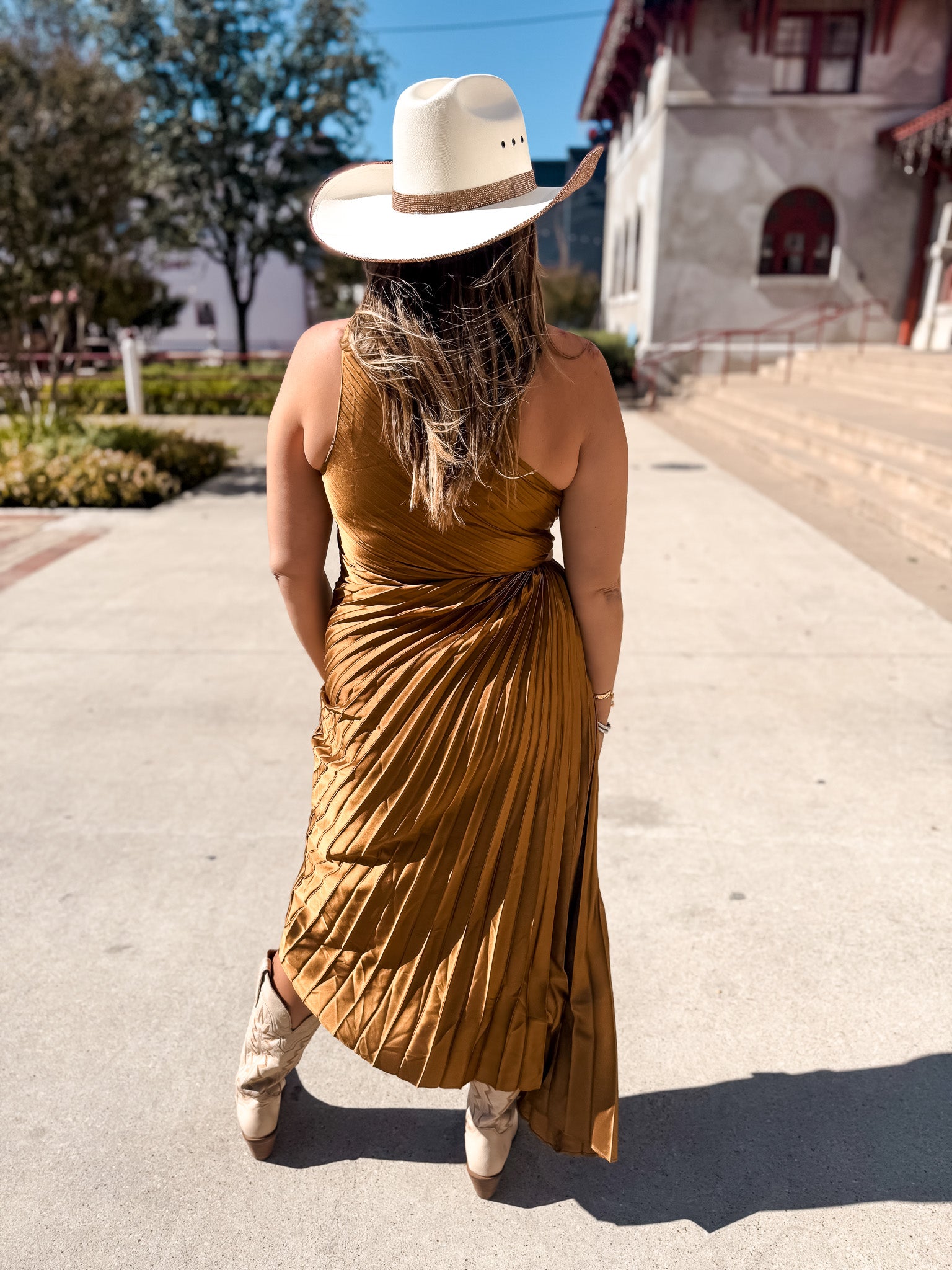 Golden Orchre Pleated Dress