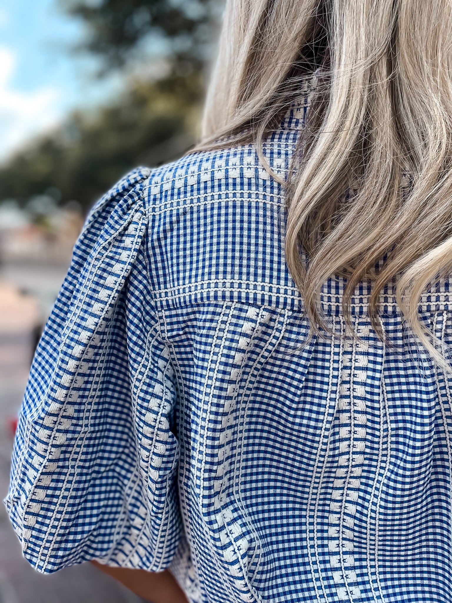 Gingham Embroidered Top - Blue