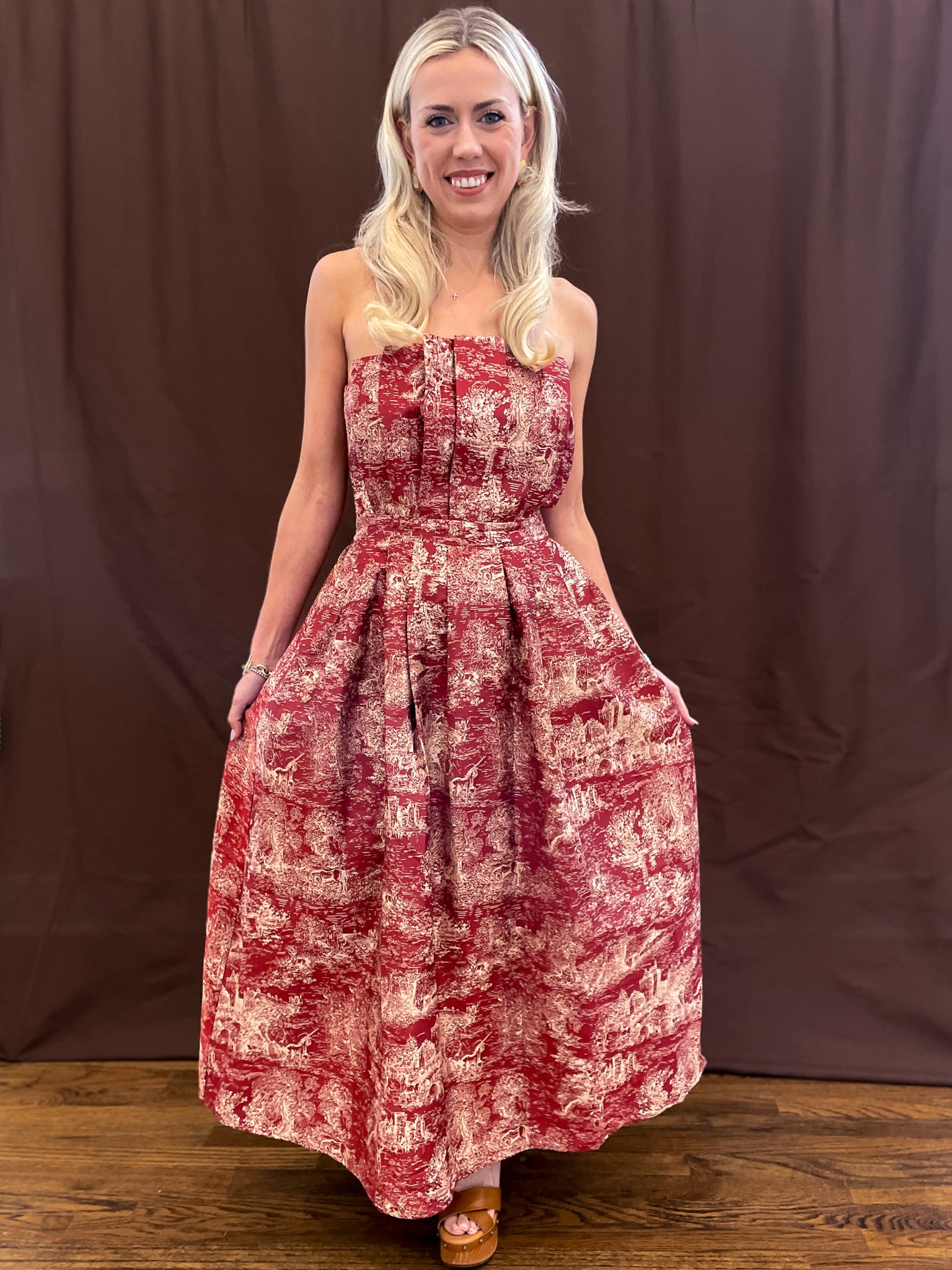 English Toile Dress - Burgundy