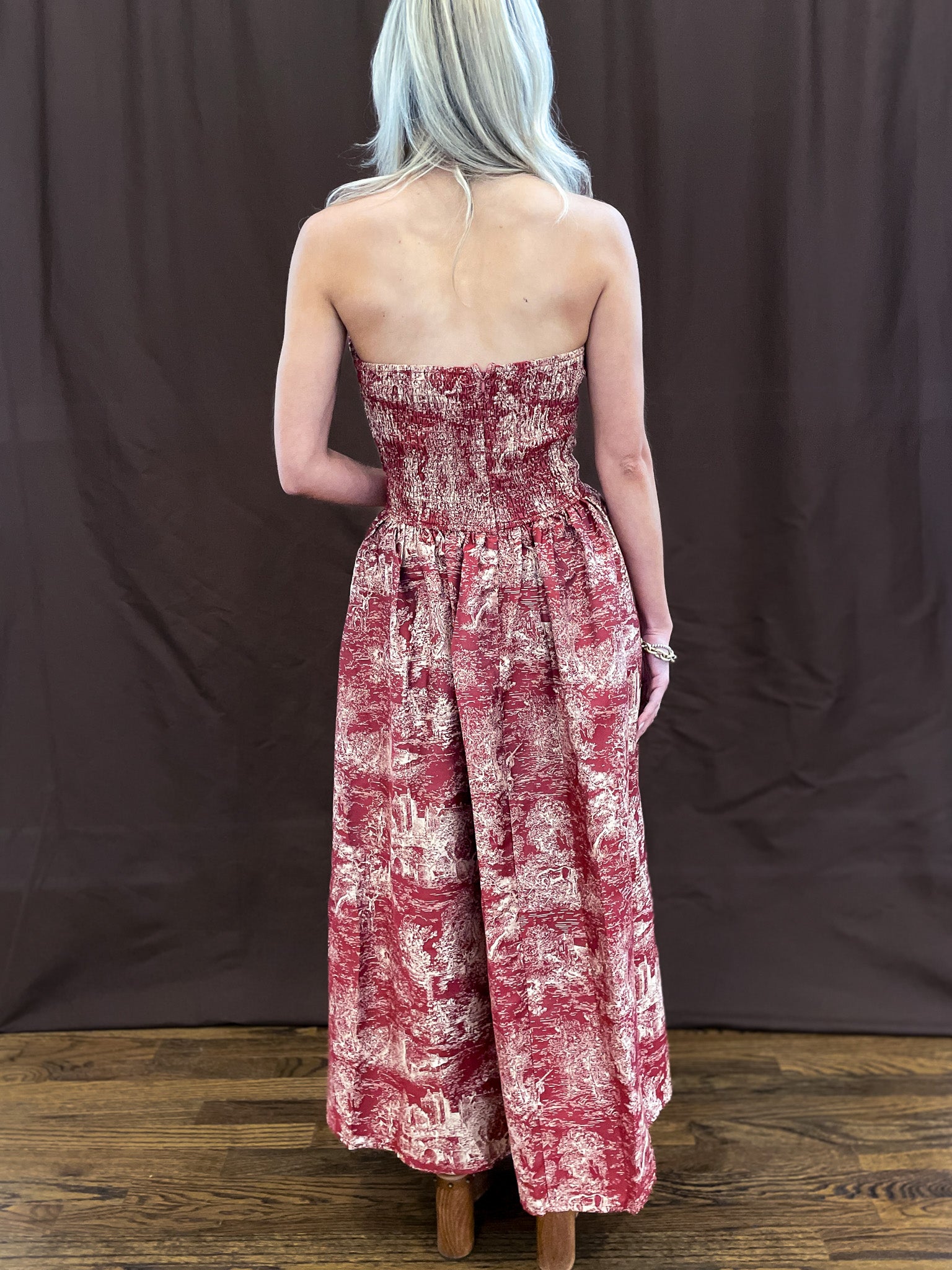 English Toile Dress - Burgundy