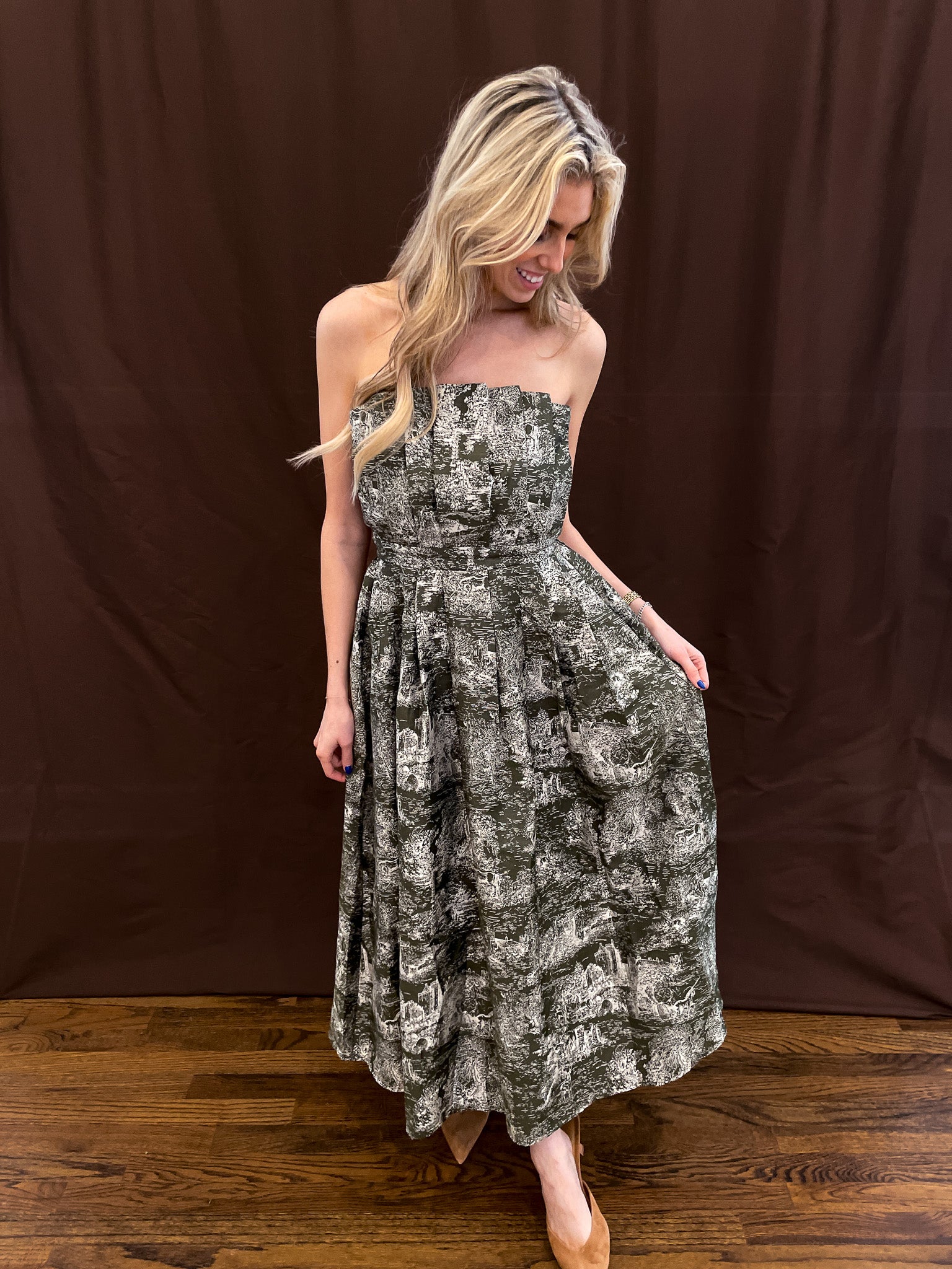 English Toile Dress - Olive