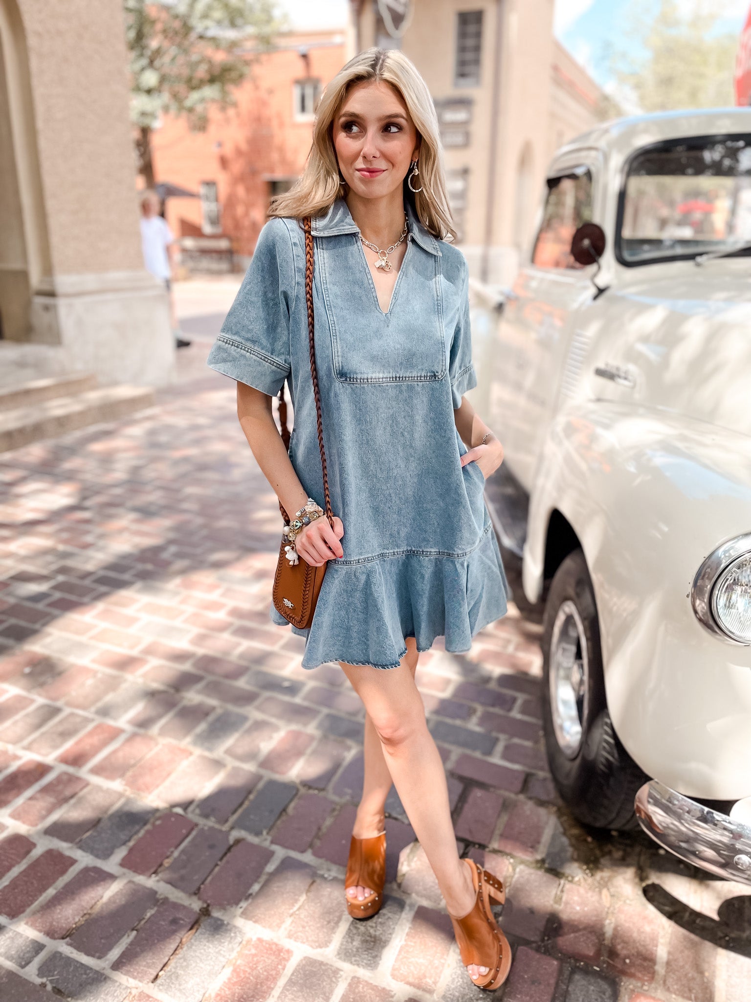 Denim V Neck Dress