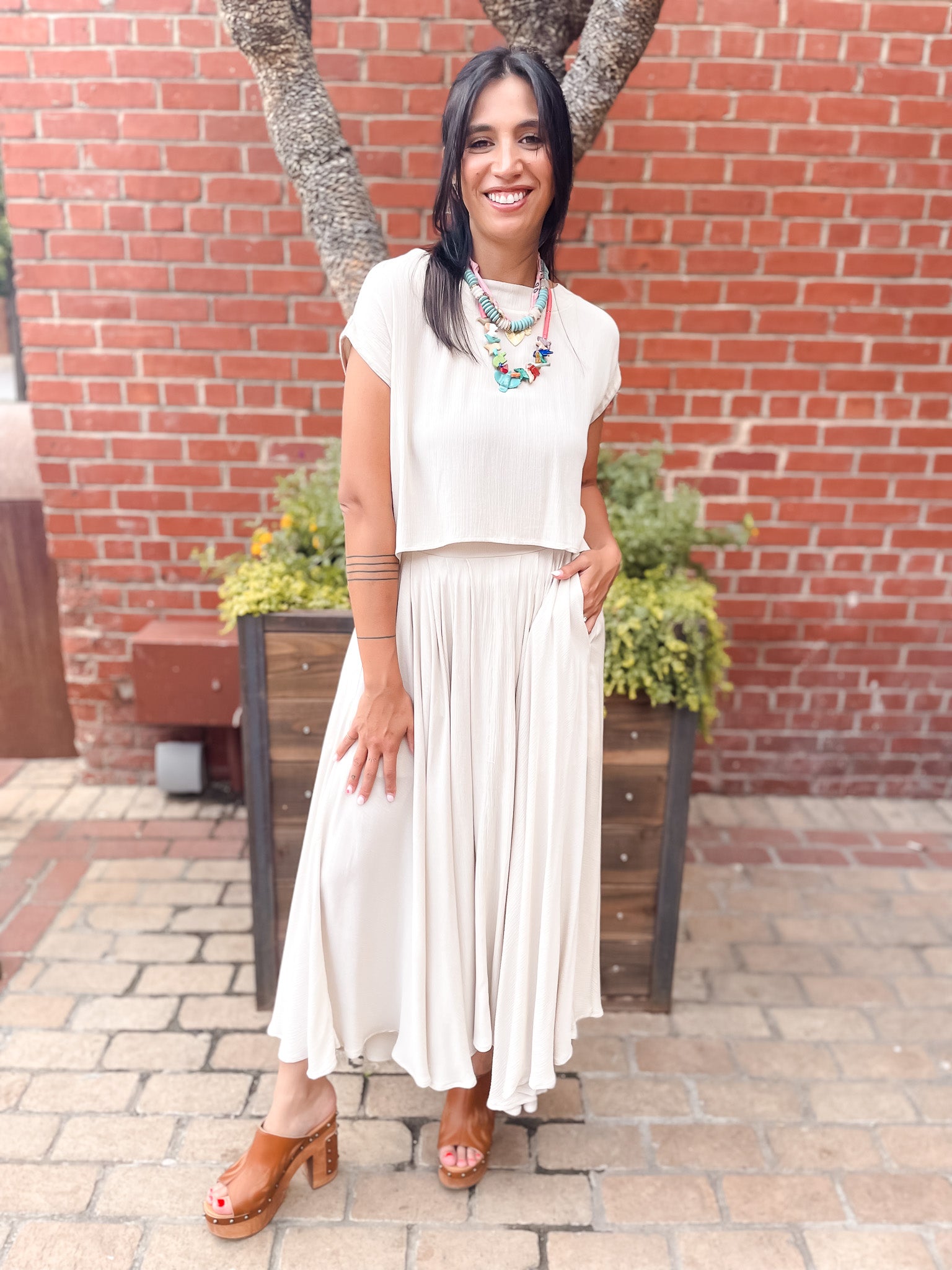 Gauze Skirt Set - Beige