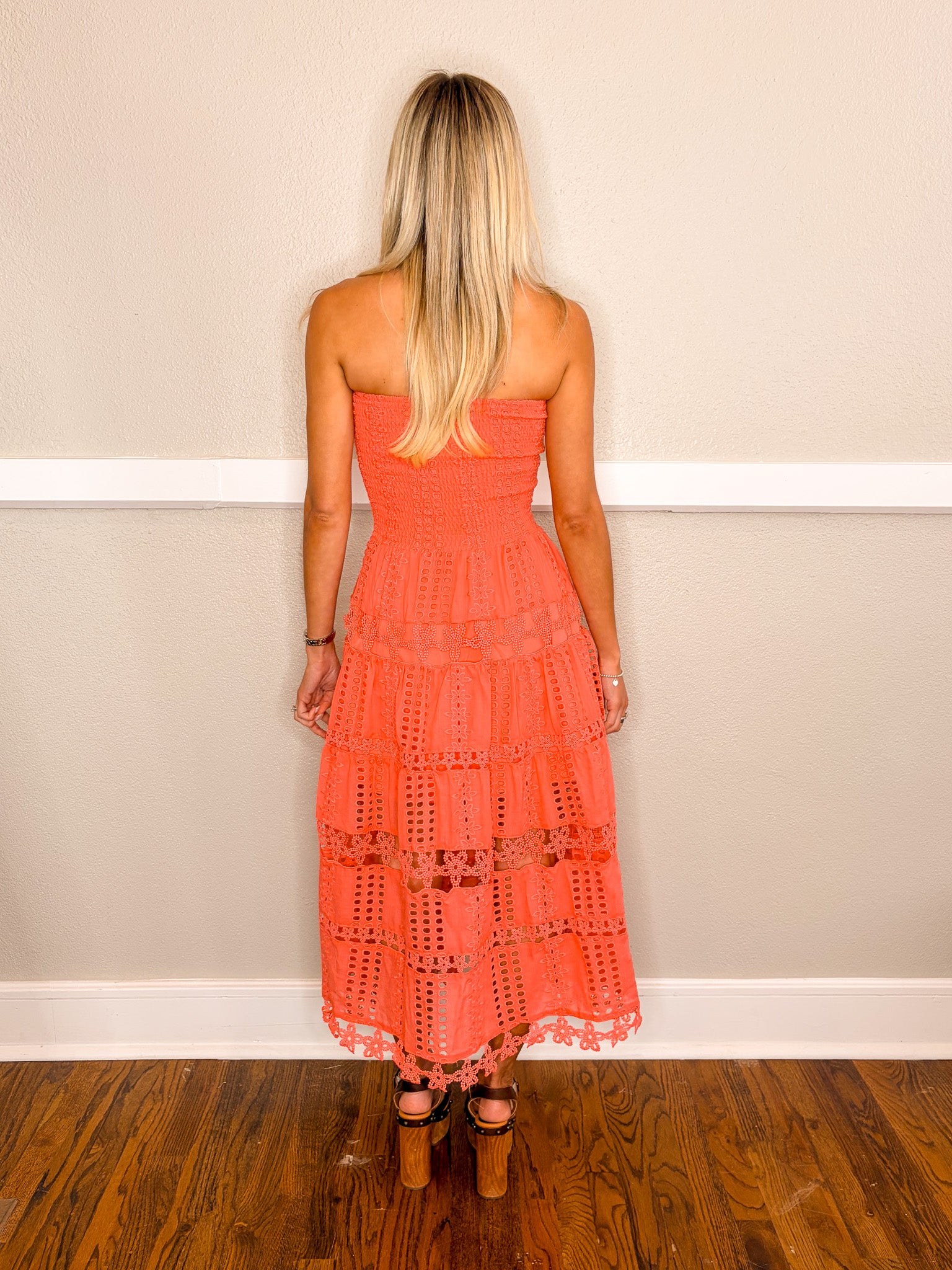 Eyelet Love Tube Dress - Coral