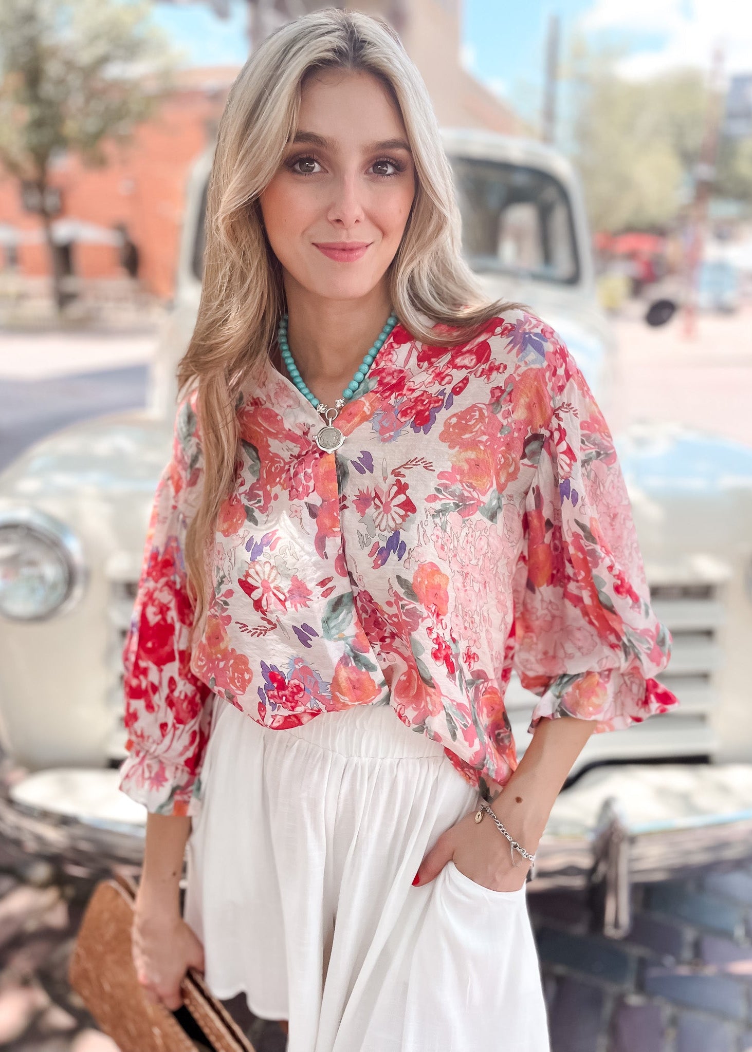 Watercolor Garden Top - Fuchsia