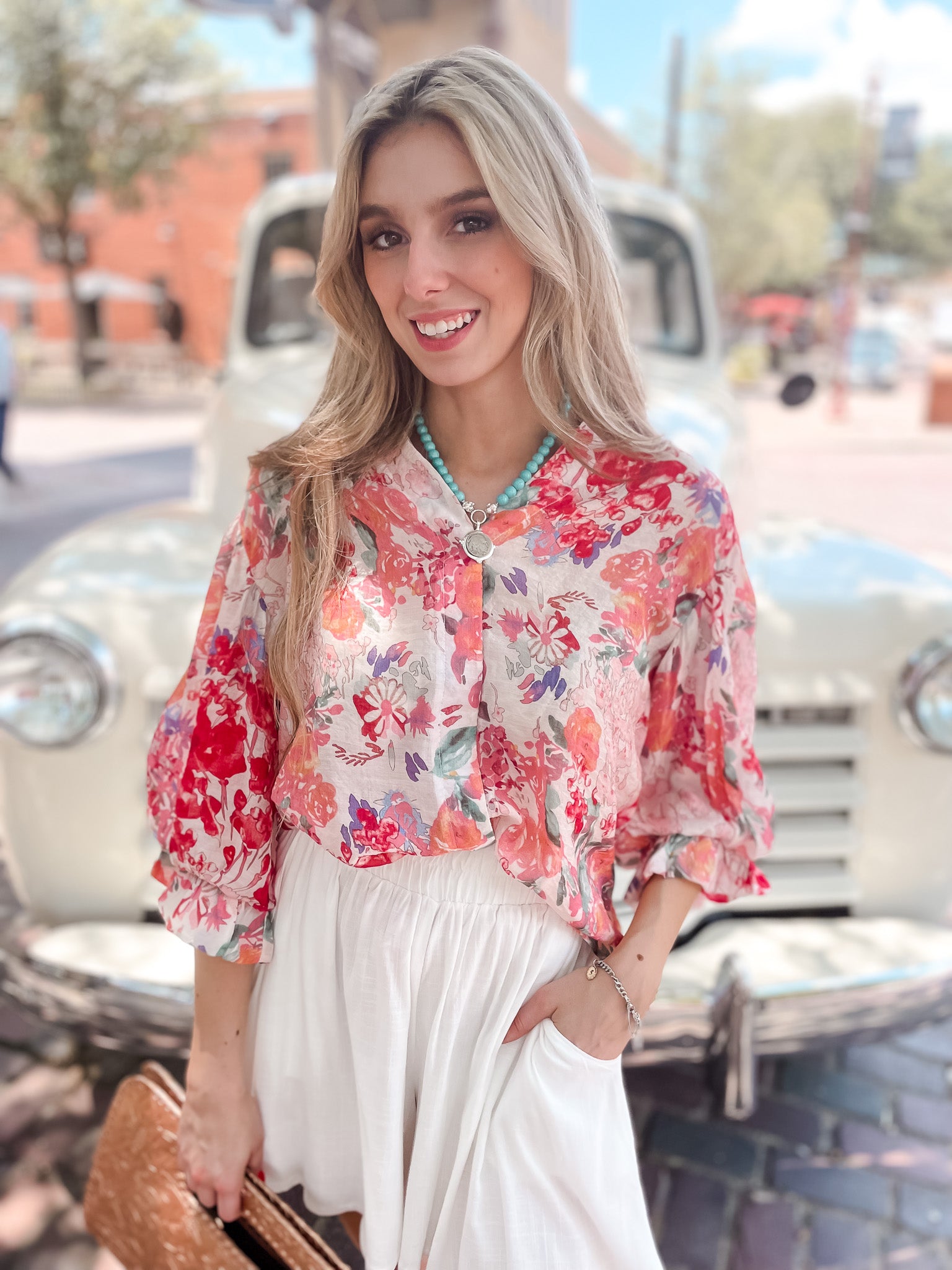 Watercolor Garden Top - Fuchsia