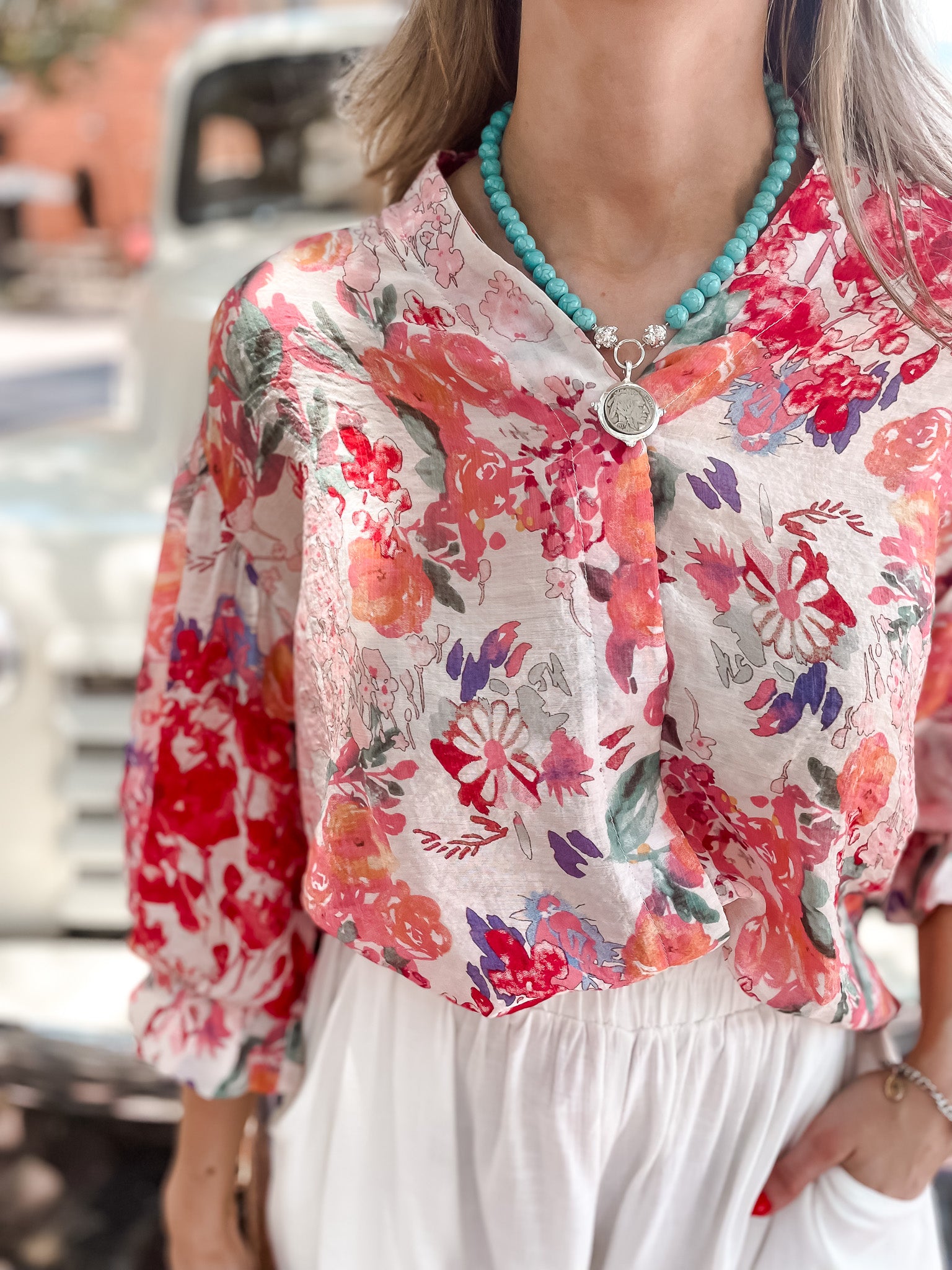 Watercolor Garden Top - Fuchsia