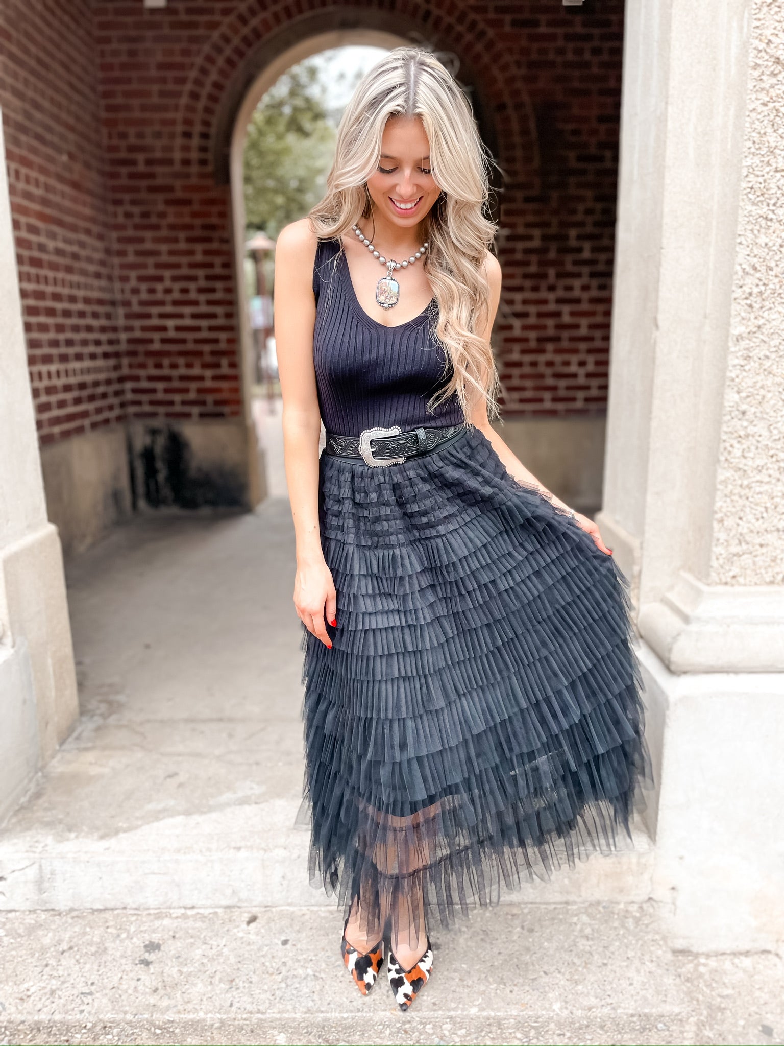 Tulled In Ruffles Skirt - Black