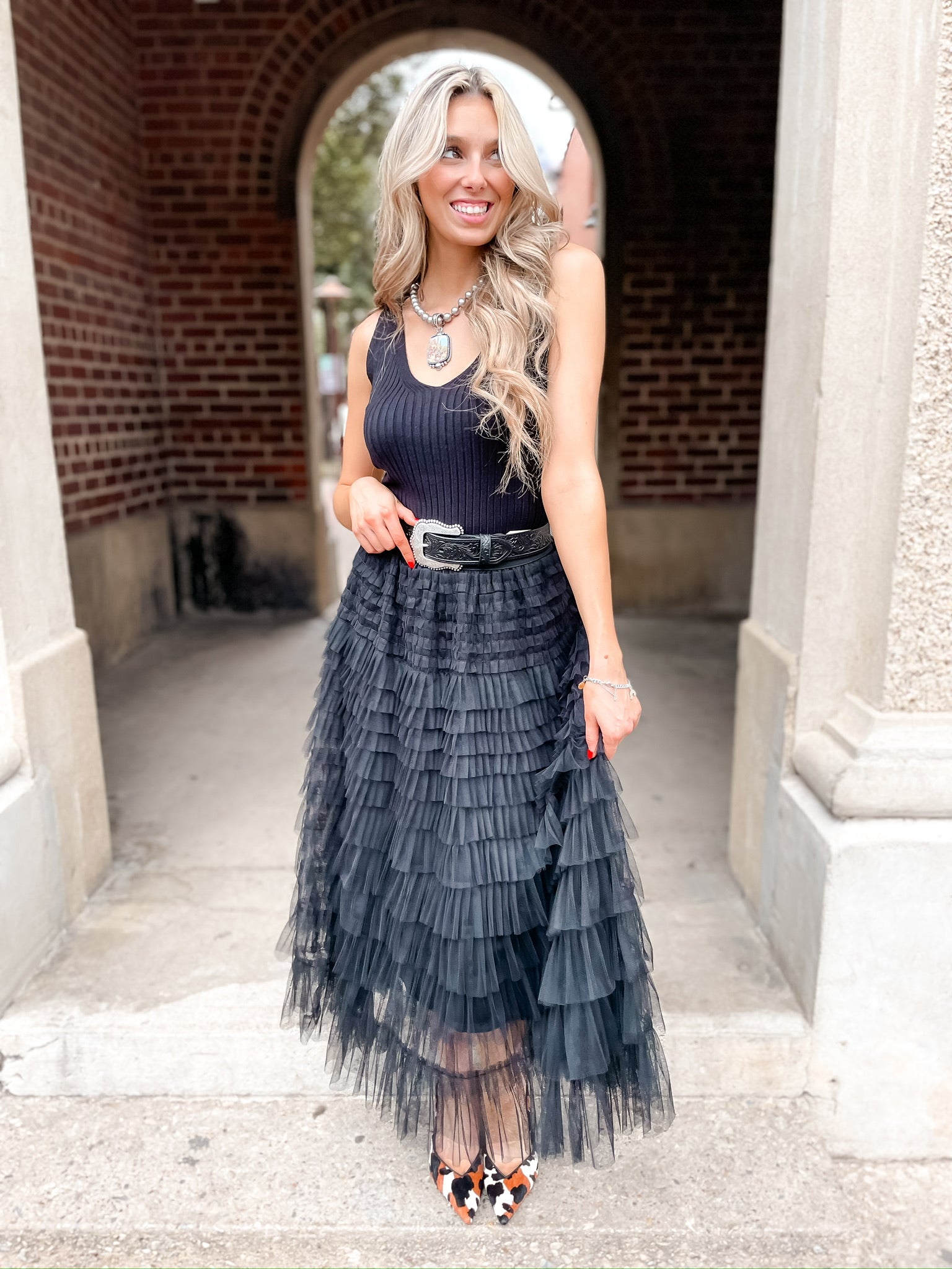 Tulled In Ruffles Skirt - Black