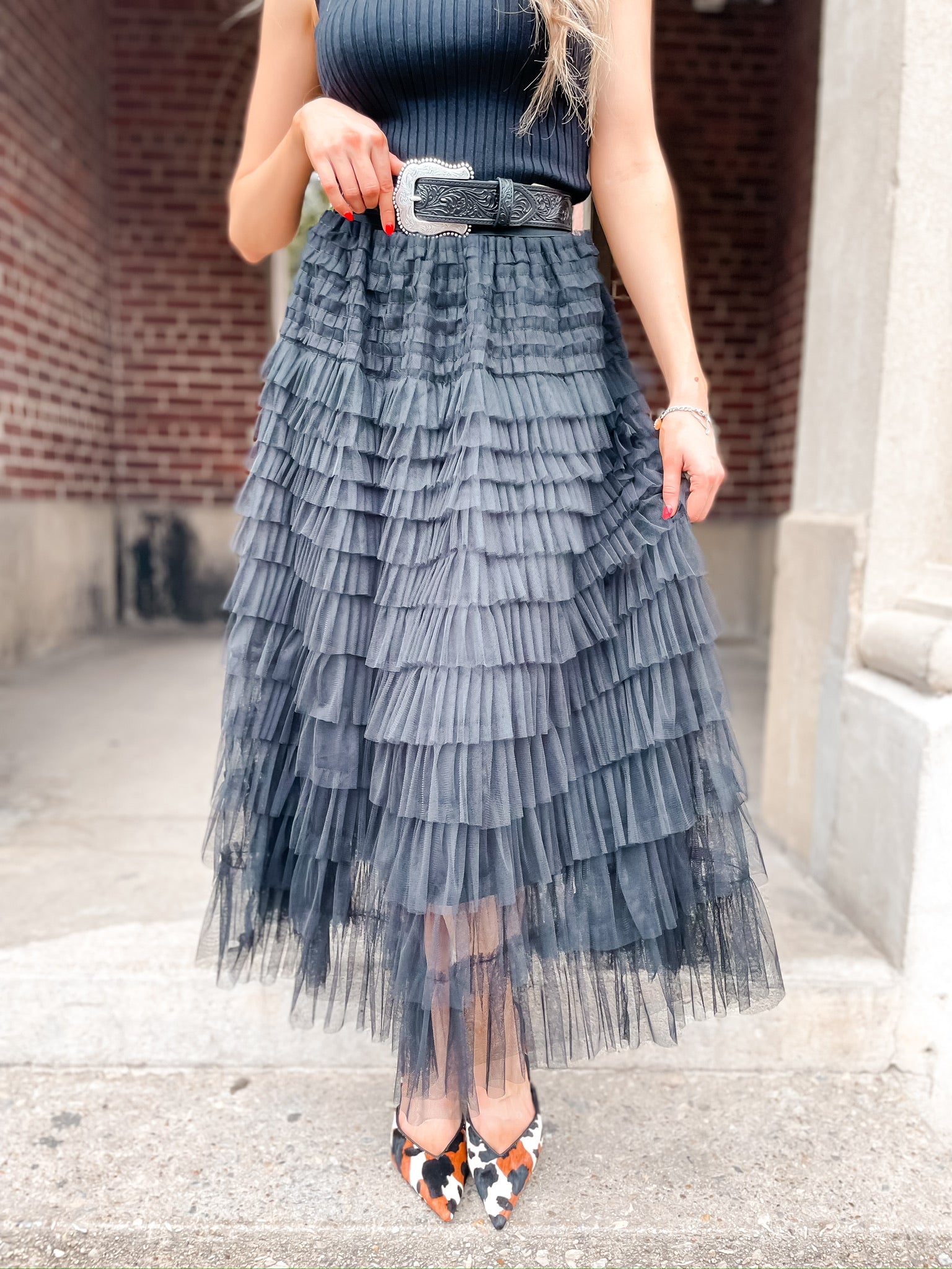 Tulled In Ruffles Skirt - Black