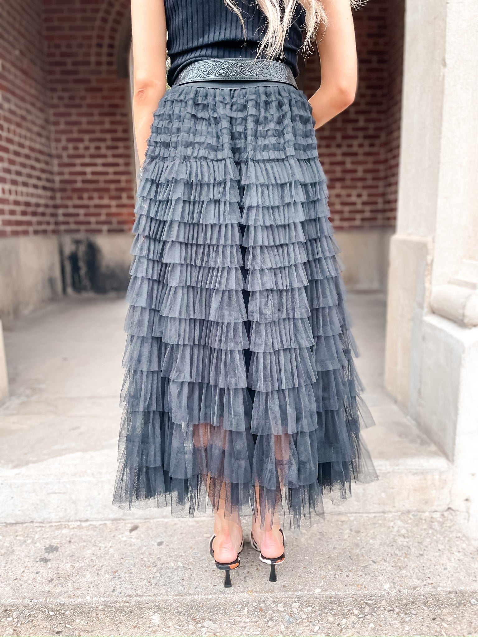 Tulled In Ruffles Skirt - Black