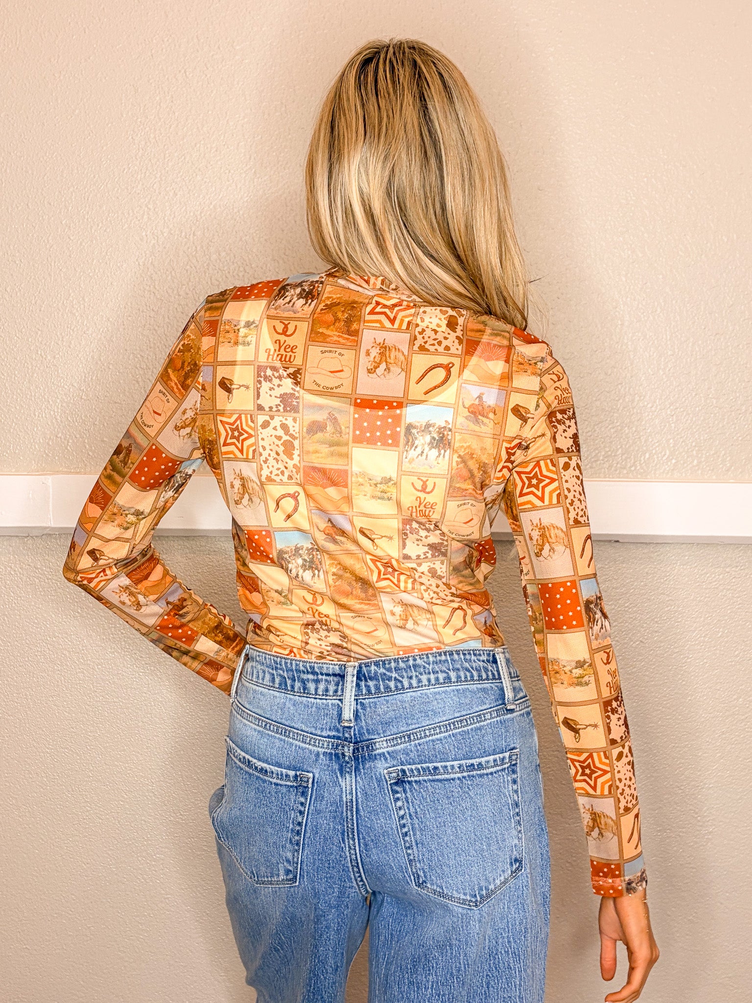 Western Squares Mesh Top