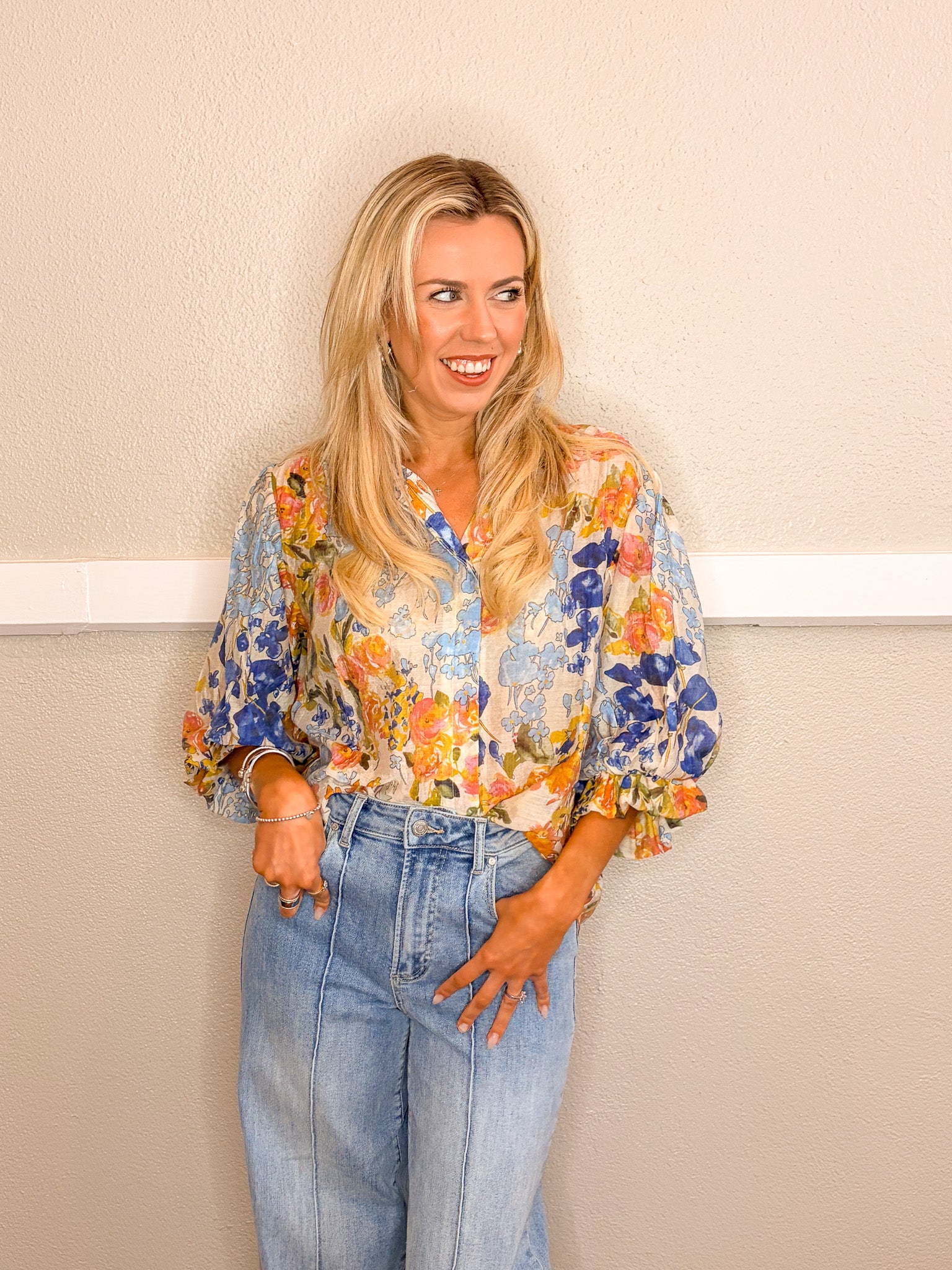 Watercolor Garden Top - Blue - Tucker Brown