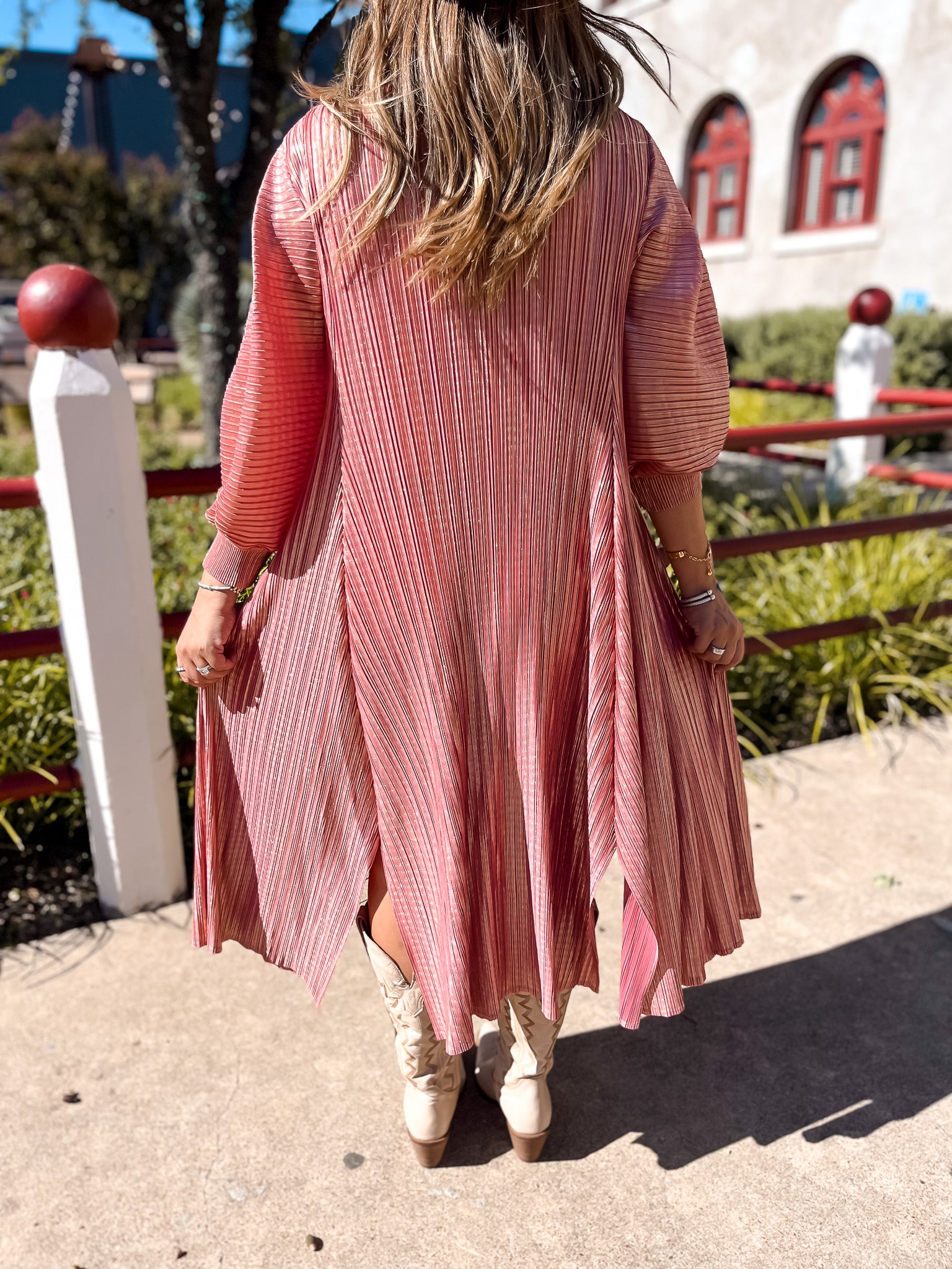 Metallic Pleats Dress - Pink