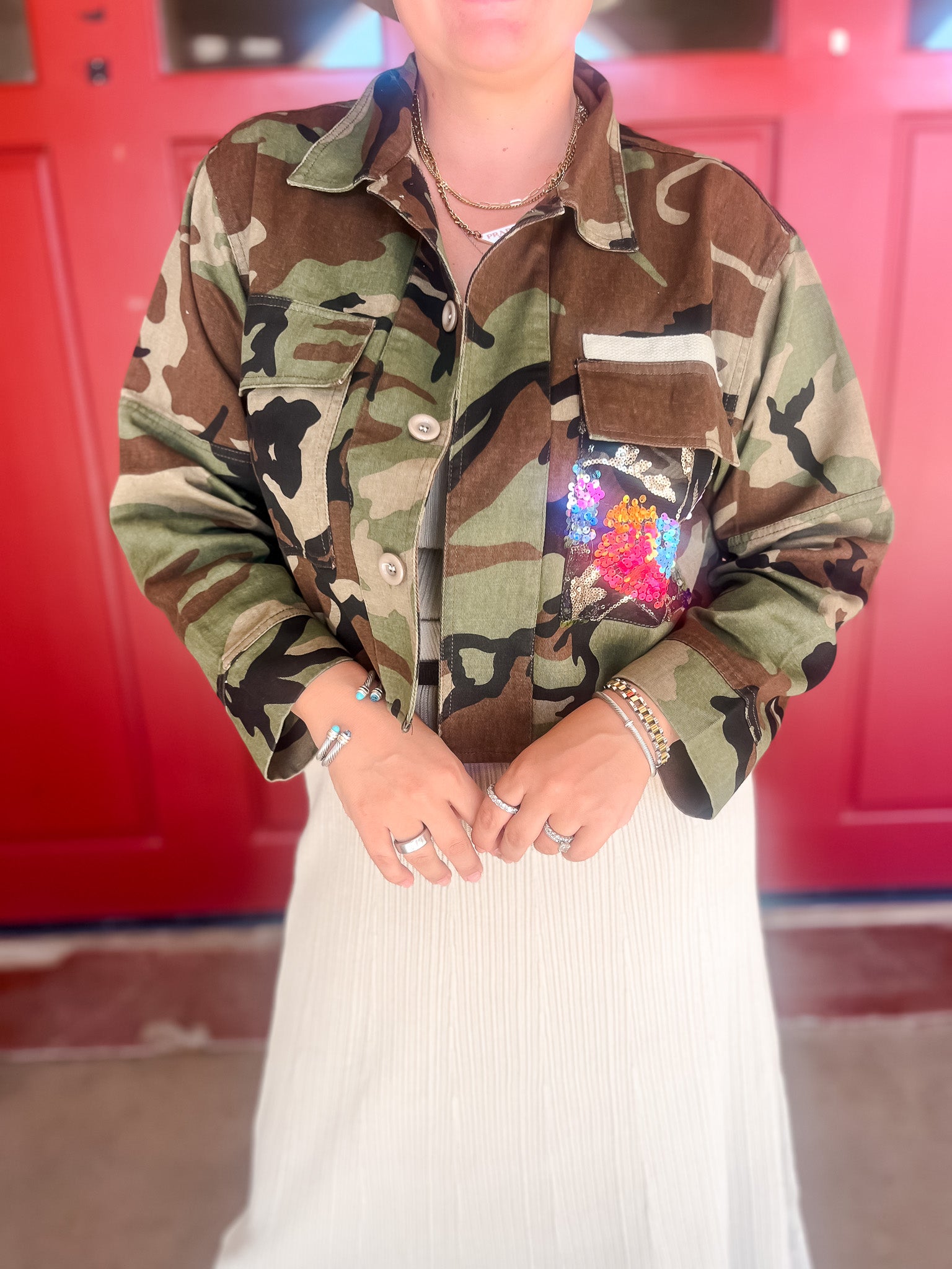 Camo Floral Sequin Jacket