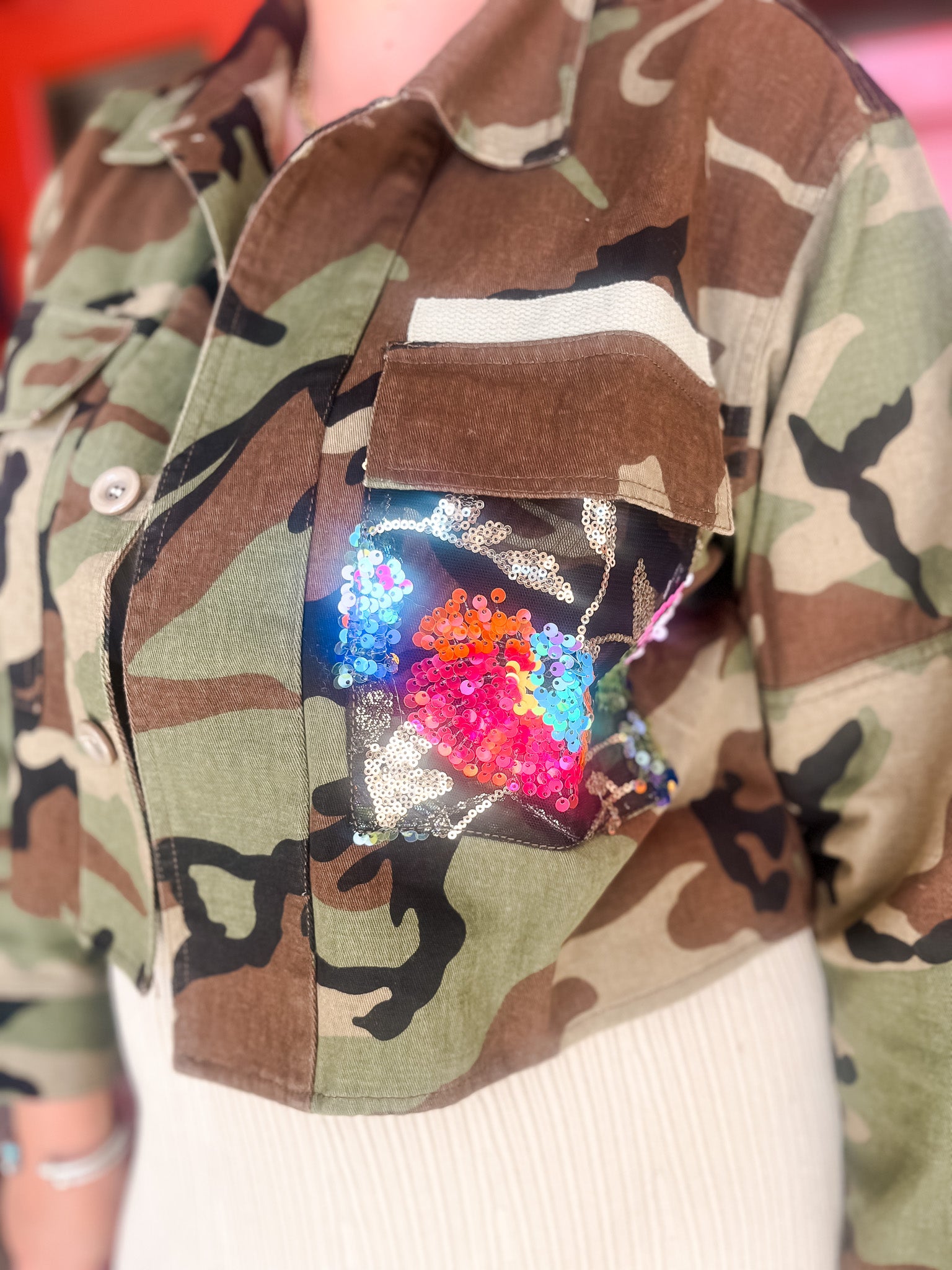 Camo Floral Sequin Jacket