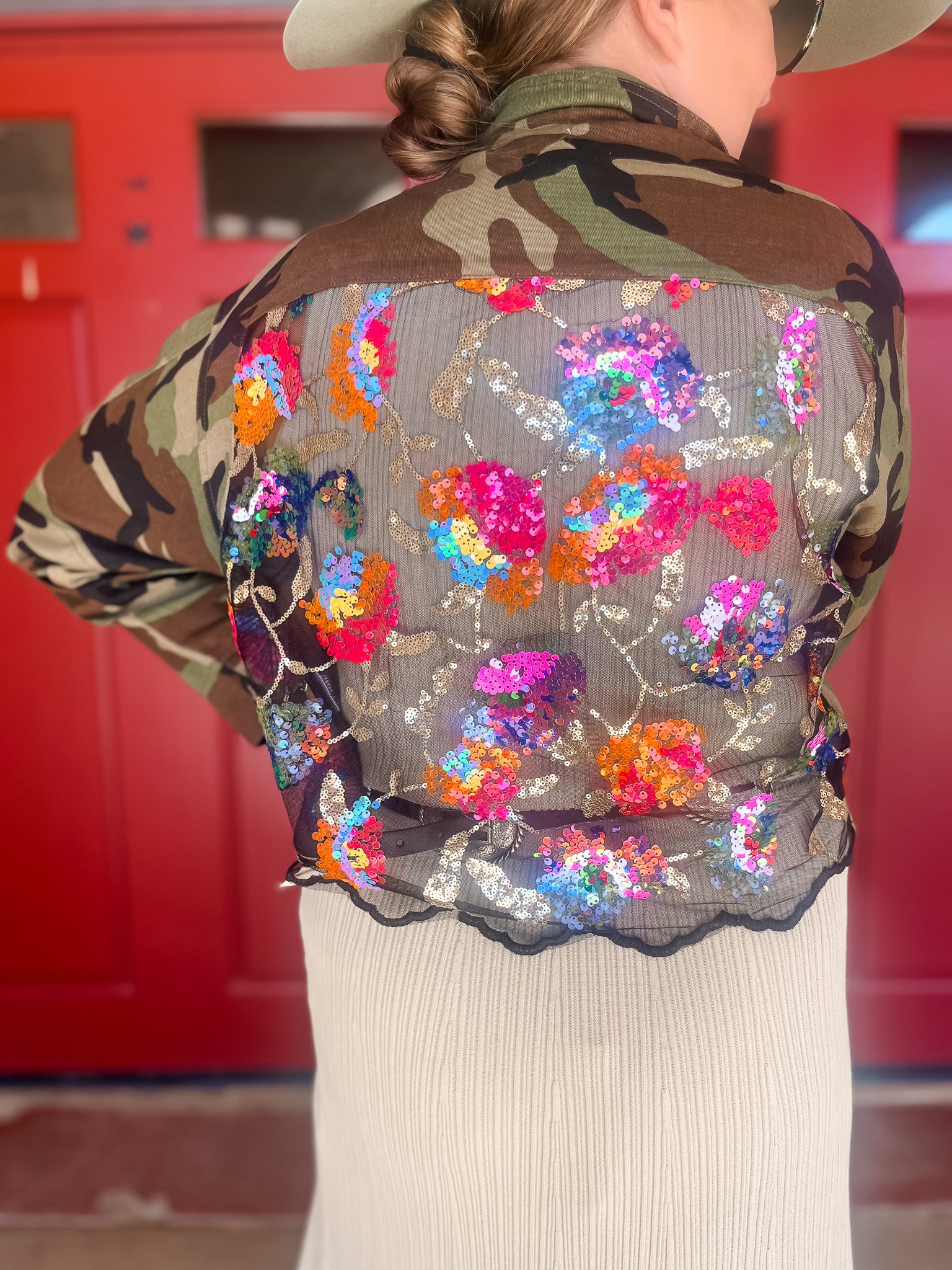 Camo Floral Sequin Jacket