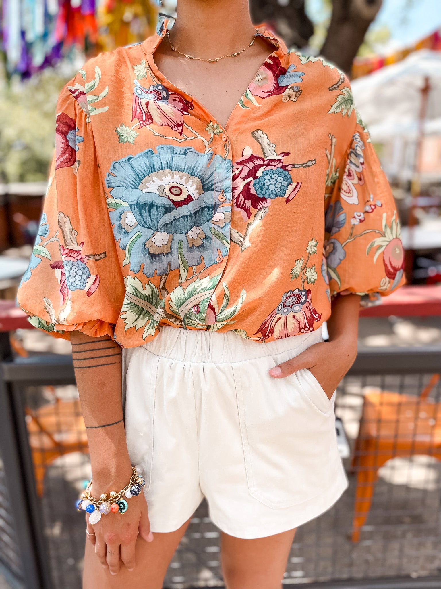 Oriental Garden Top - Coral