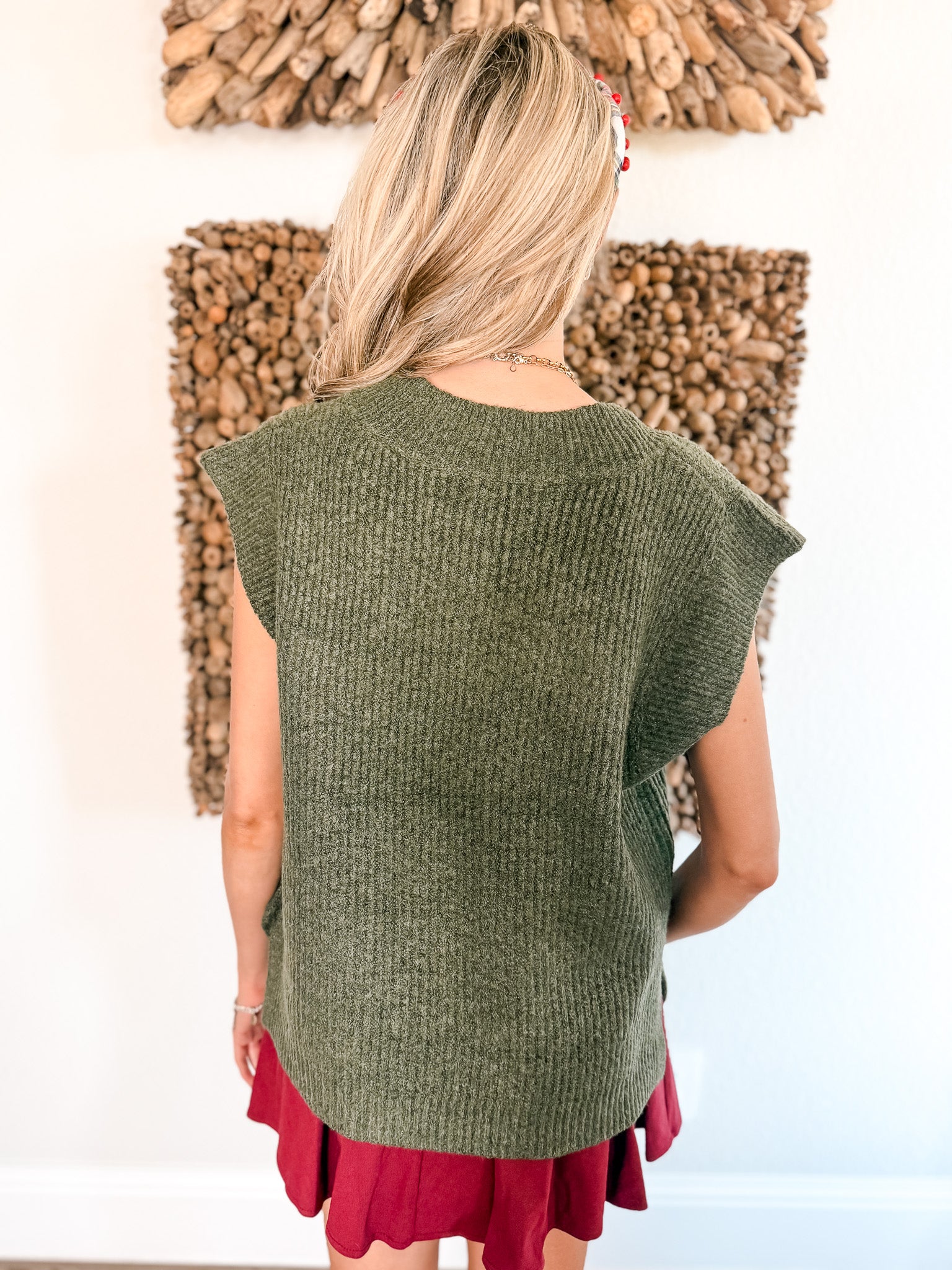 Deep V Sweater Vest - Olive
