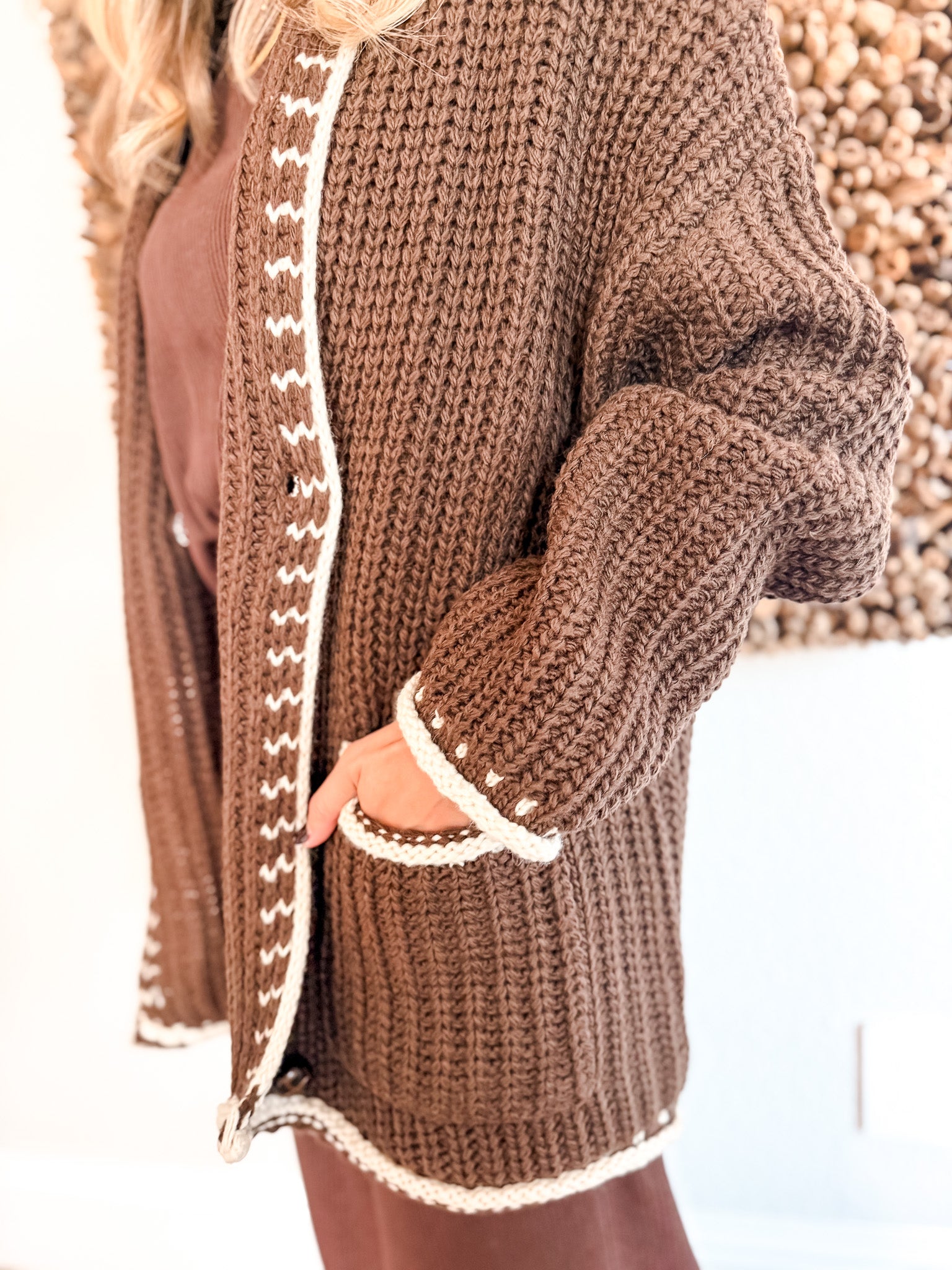 Double Breasted Oversized Cardigan - Brown