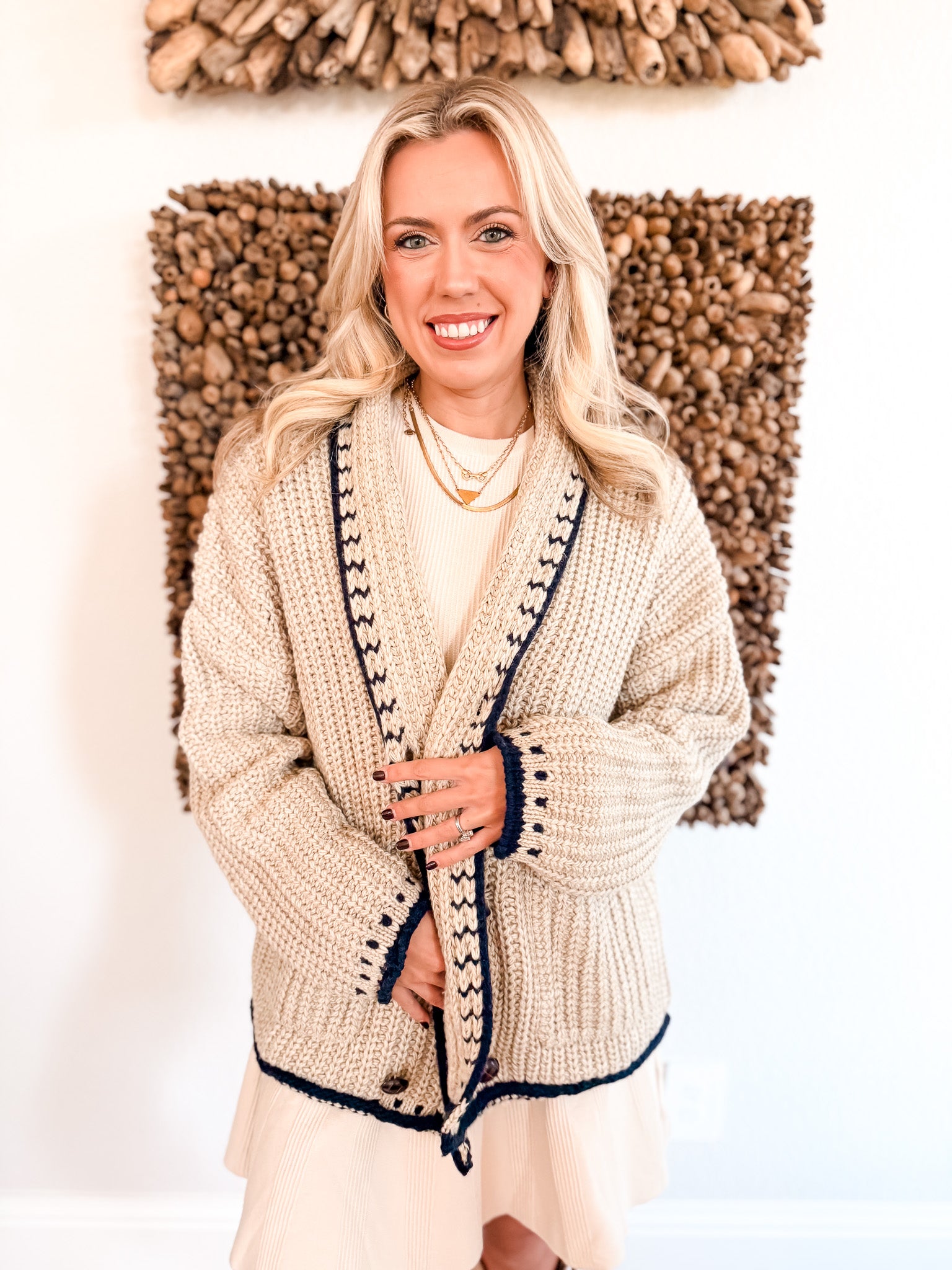 Double Breasted Oversized Cardigan - Taupe