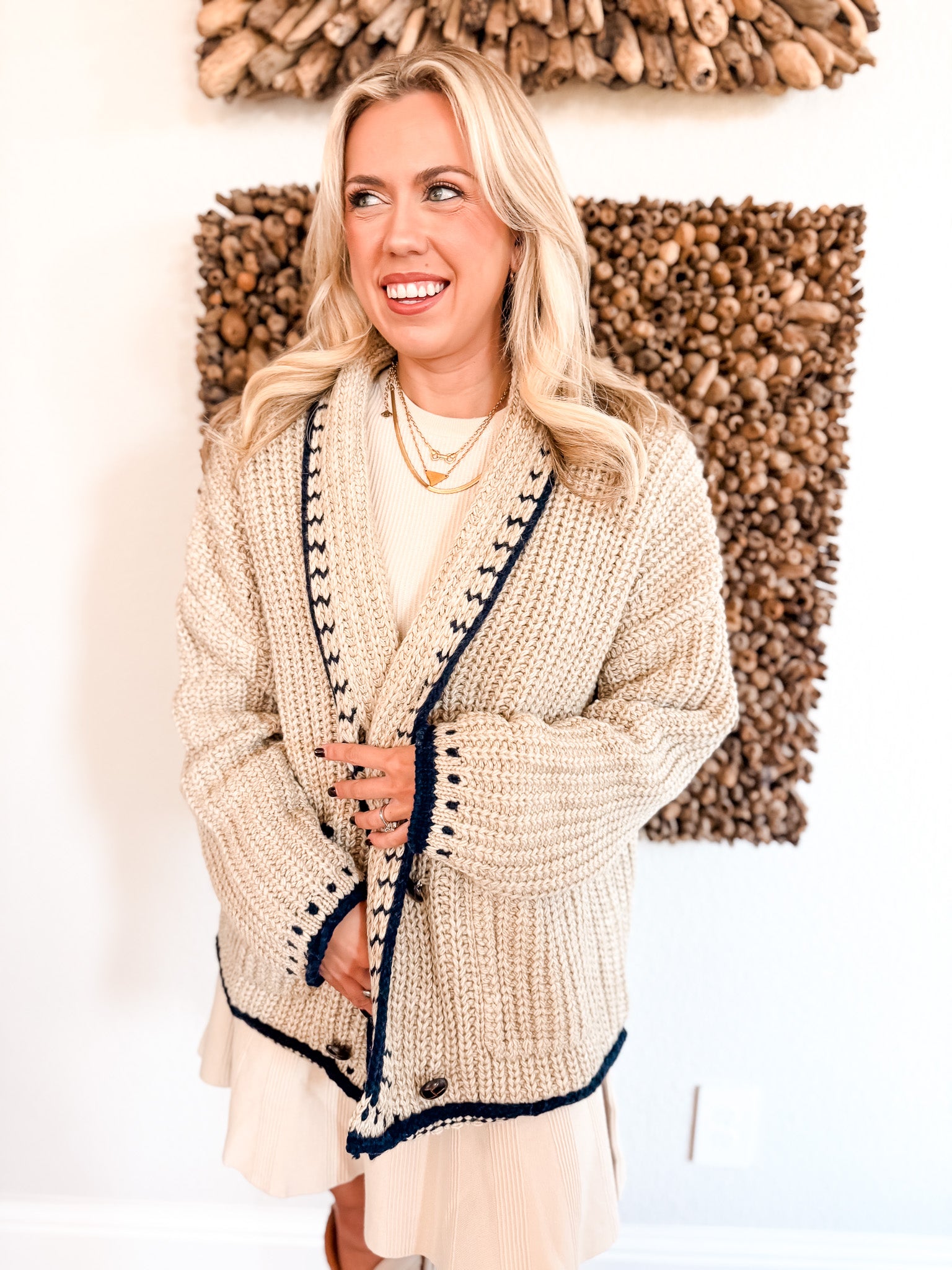 Double Breasted Oversized Cardigan - Taupe