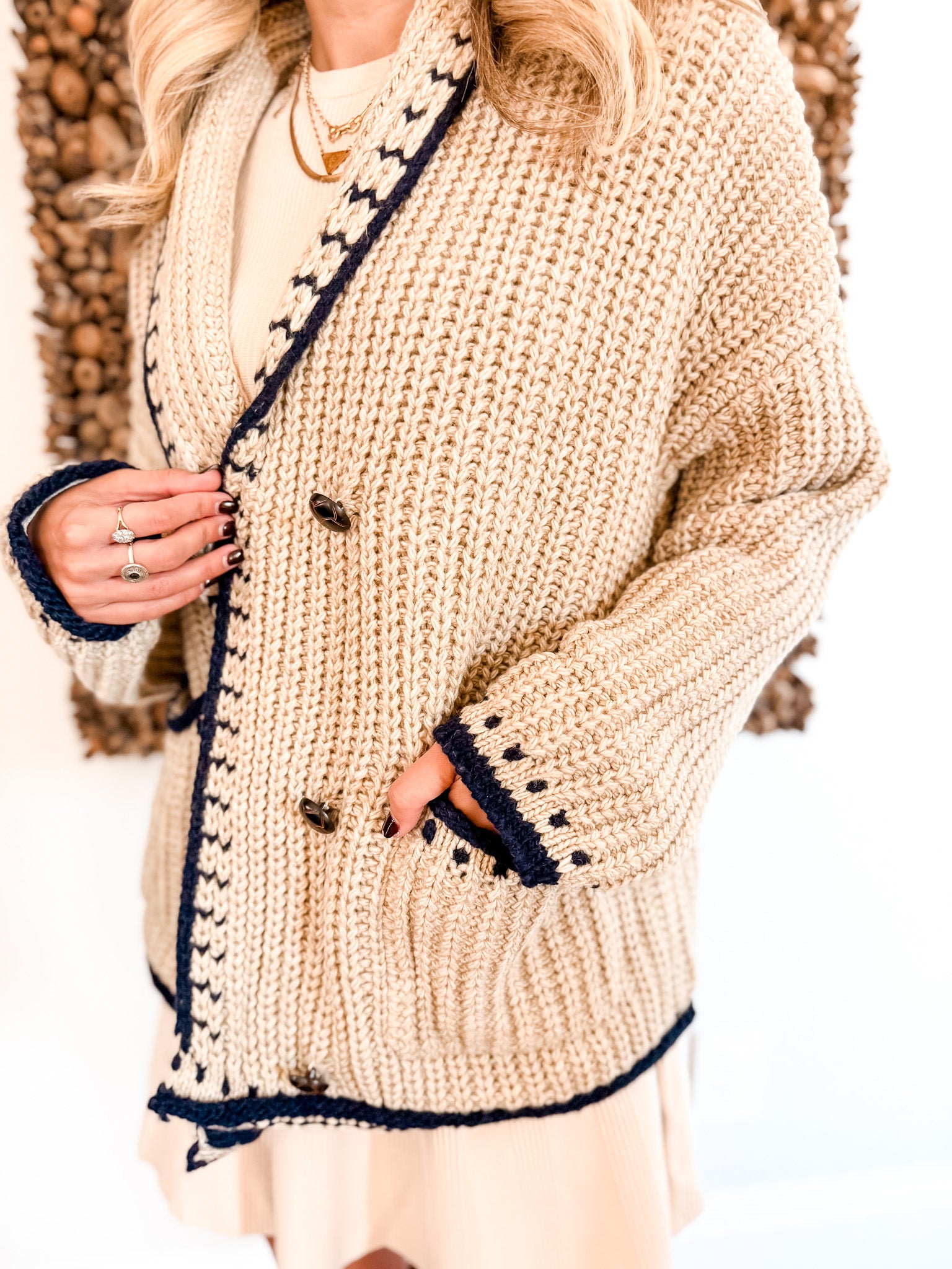 Double Breasted Oversized Cardigan - Taupe