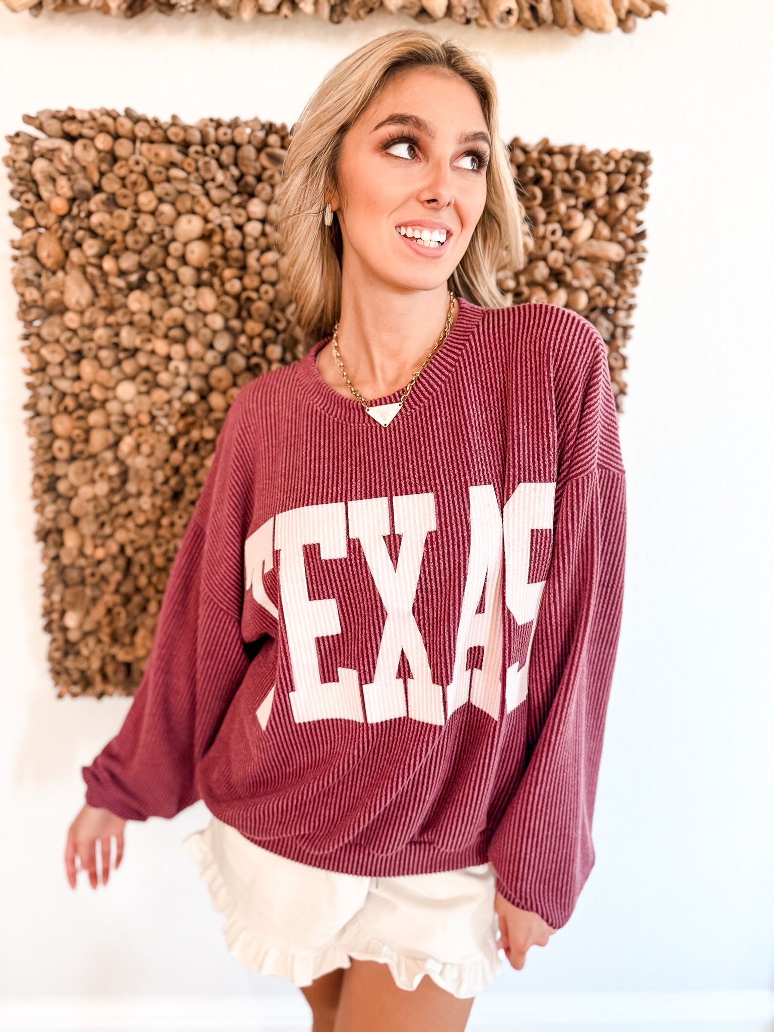 Texas Ribbed Oversized Top - Burgundy