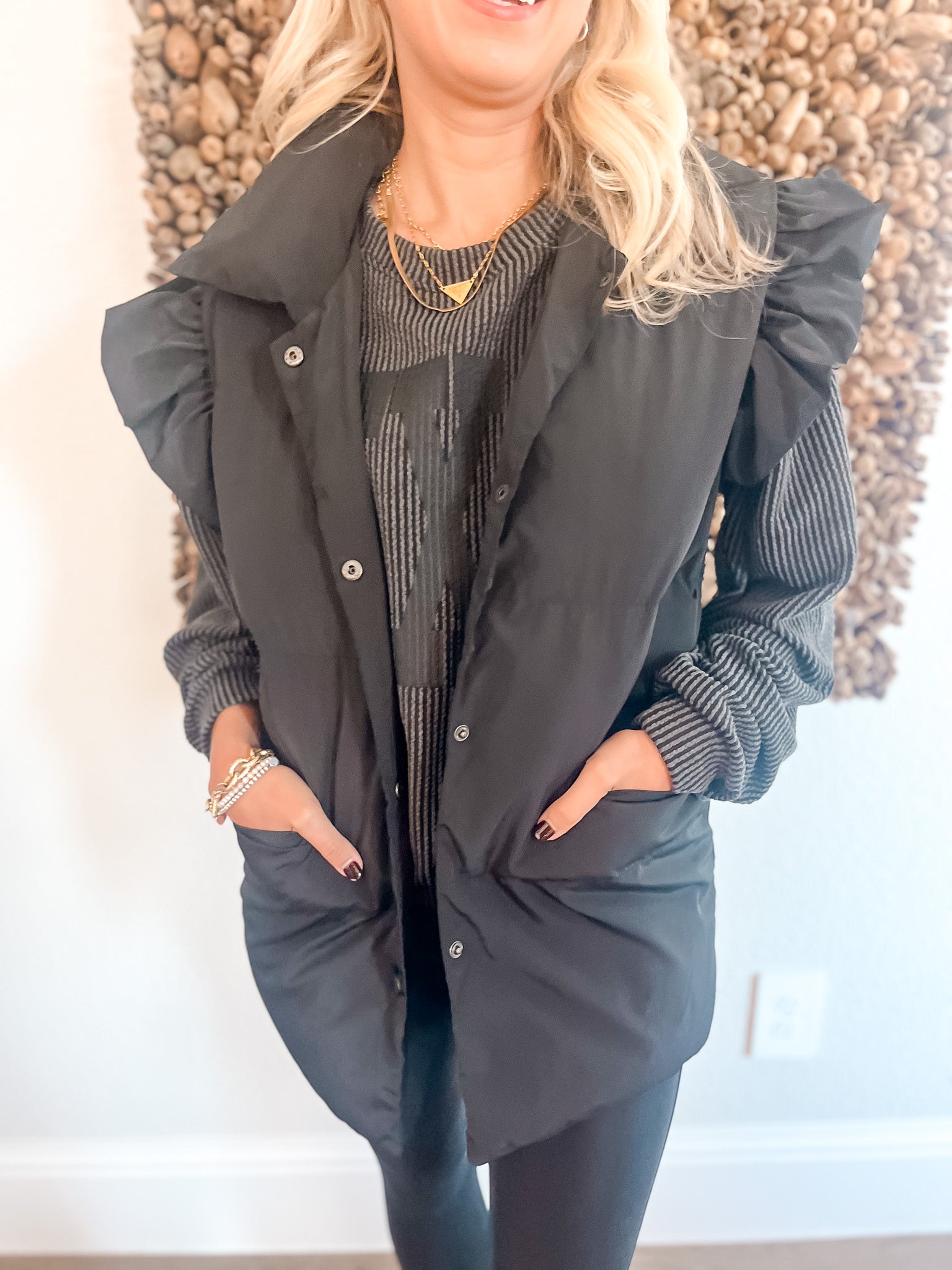 Long Length Ruffle Vest - Black