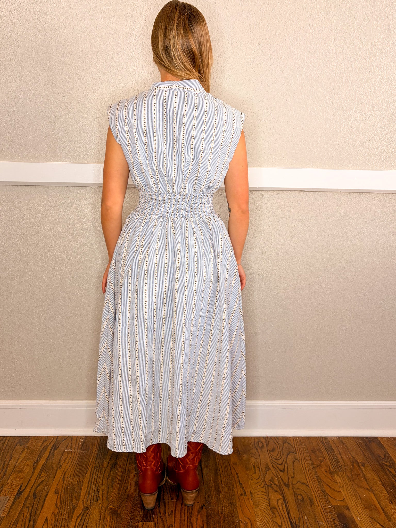 Floral Stripe Dress - Blue