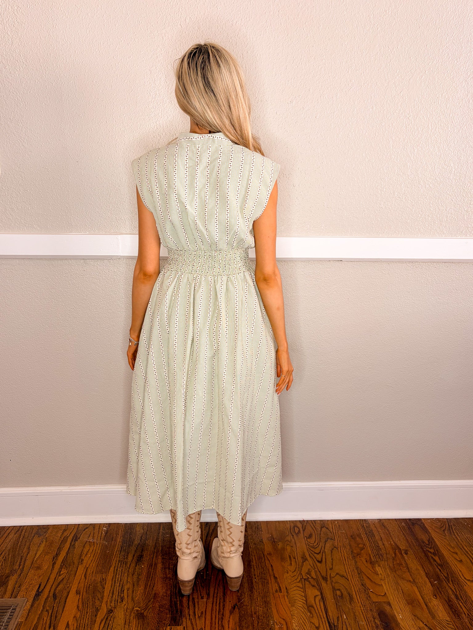 Floral Stripe Dress - Green
