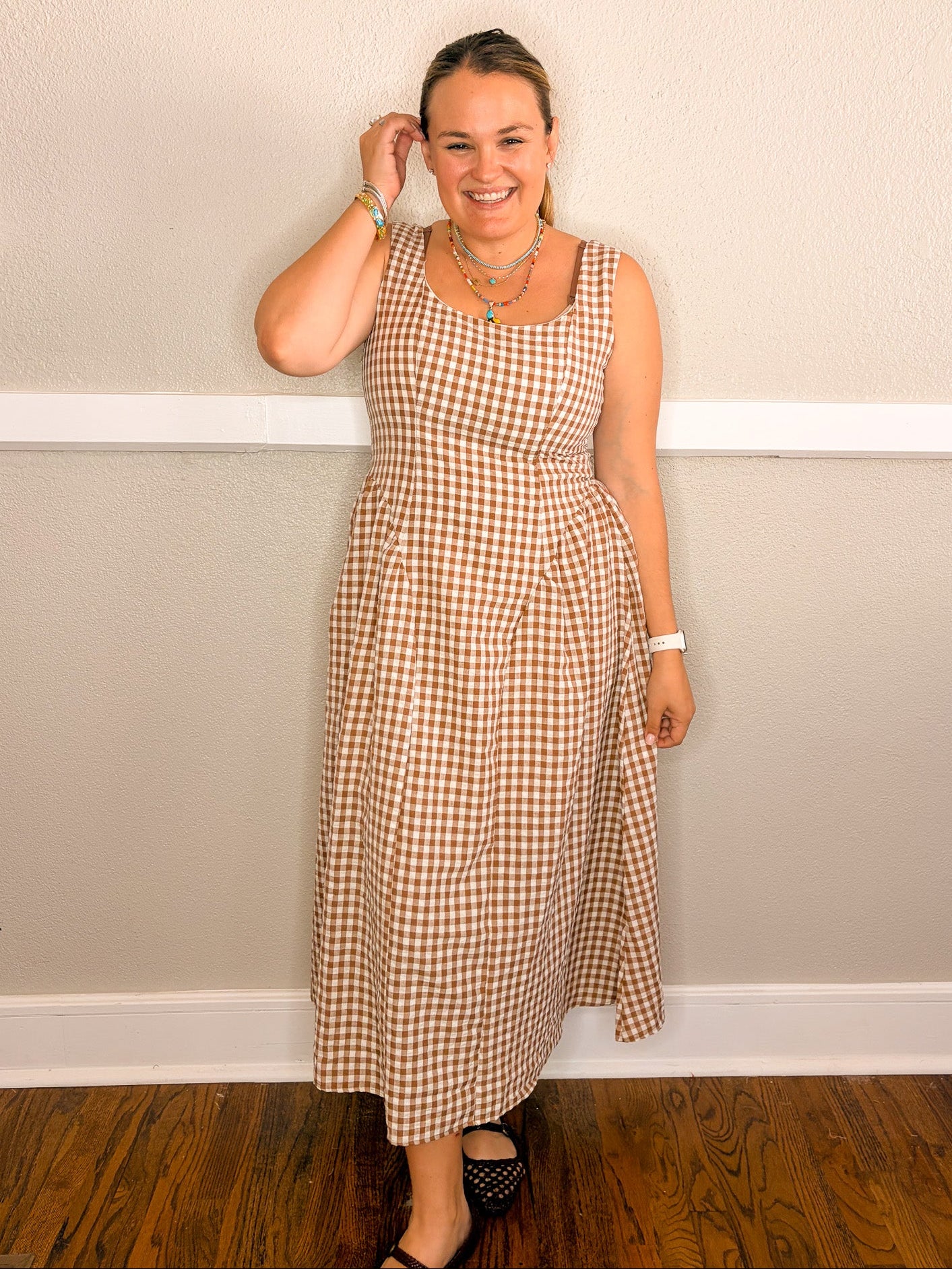 Gina Gingham Dress - Brown