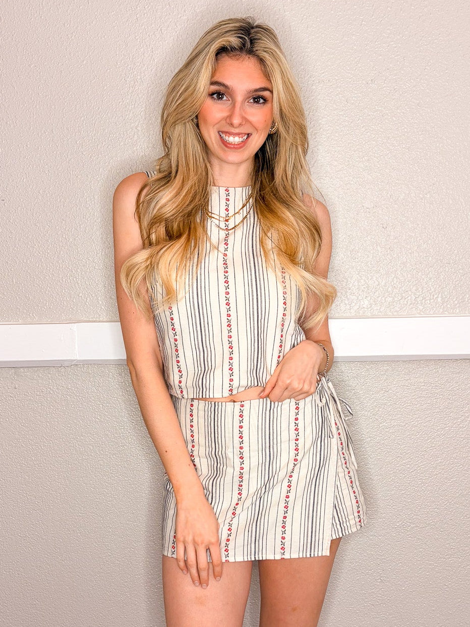 Floral Stripe Skort Set