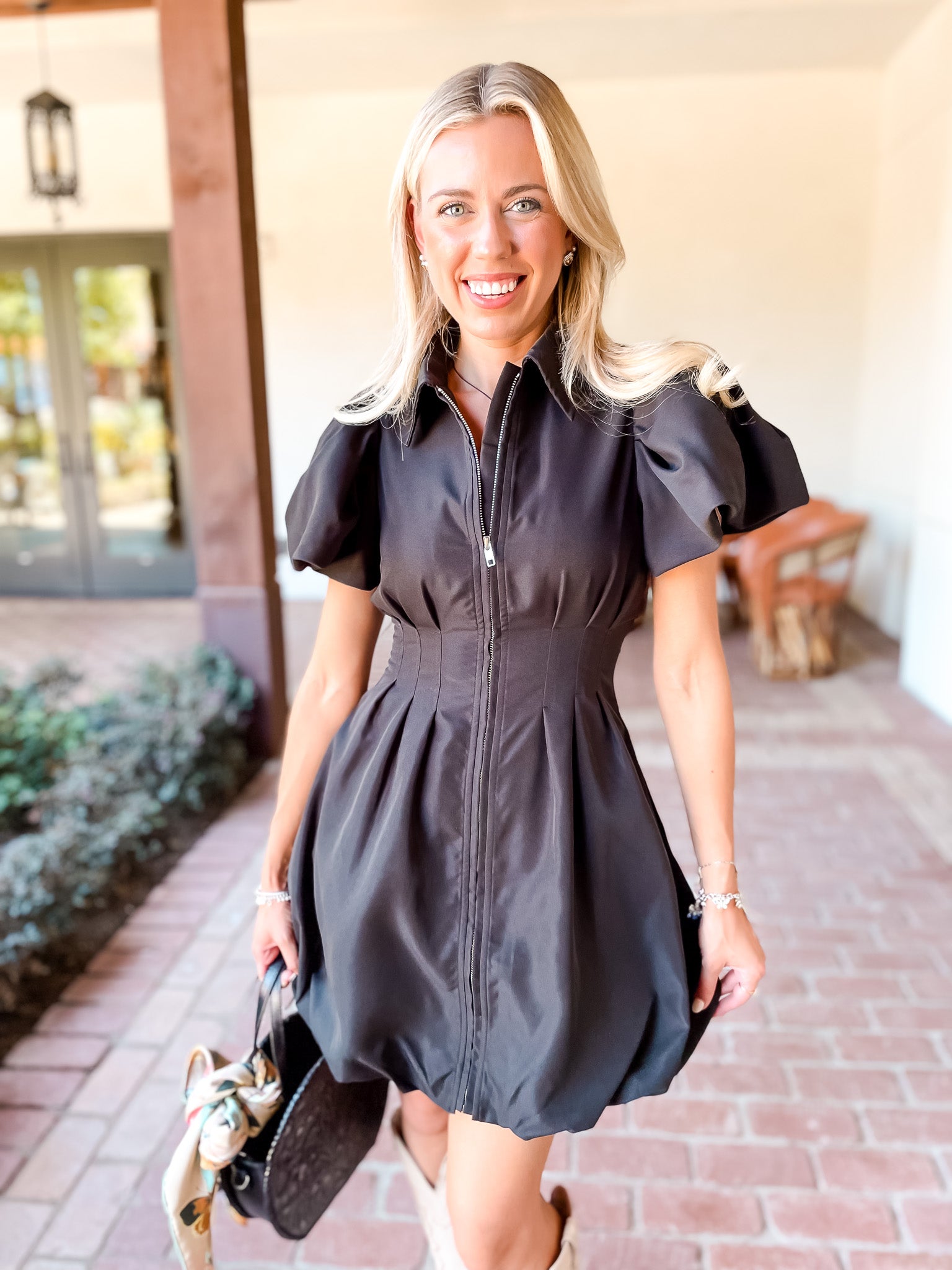 Melissa Zip Up Dress - Black