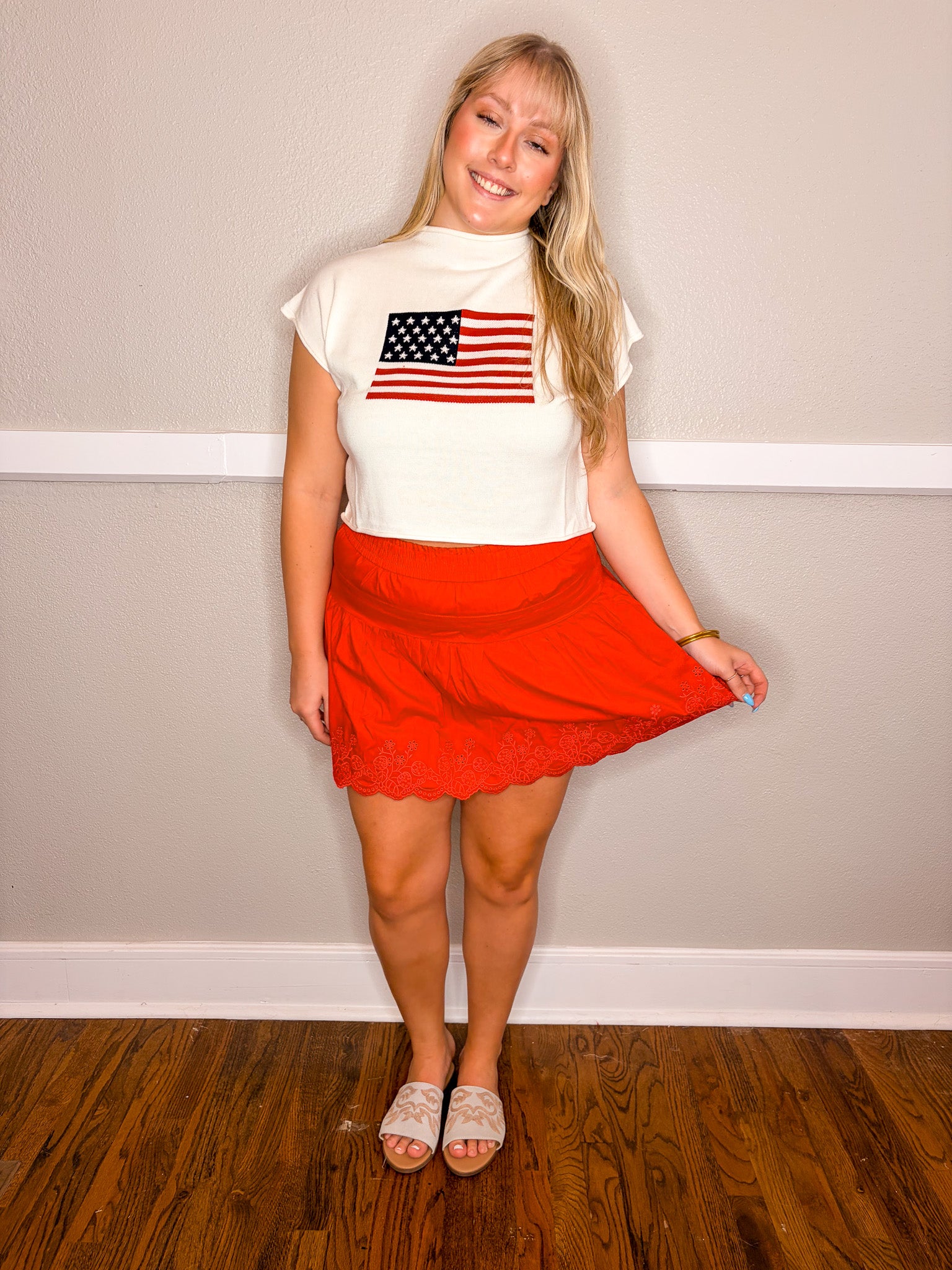 Eyelet Mini Skirt - Red