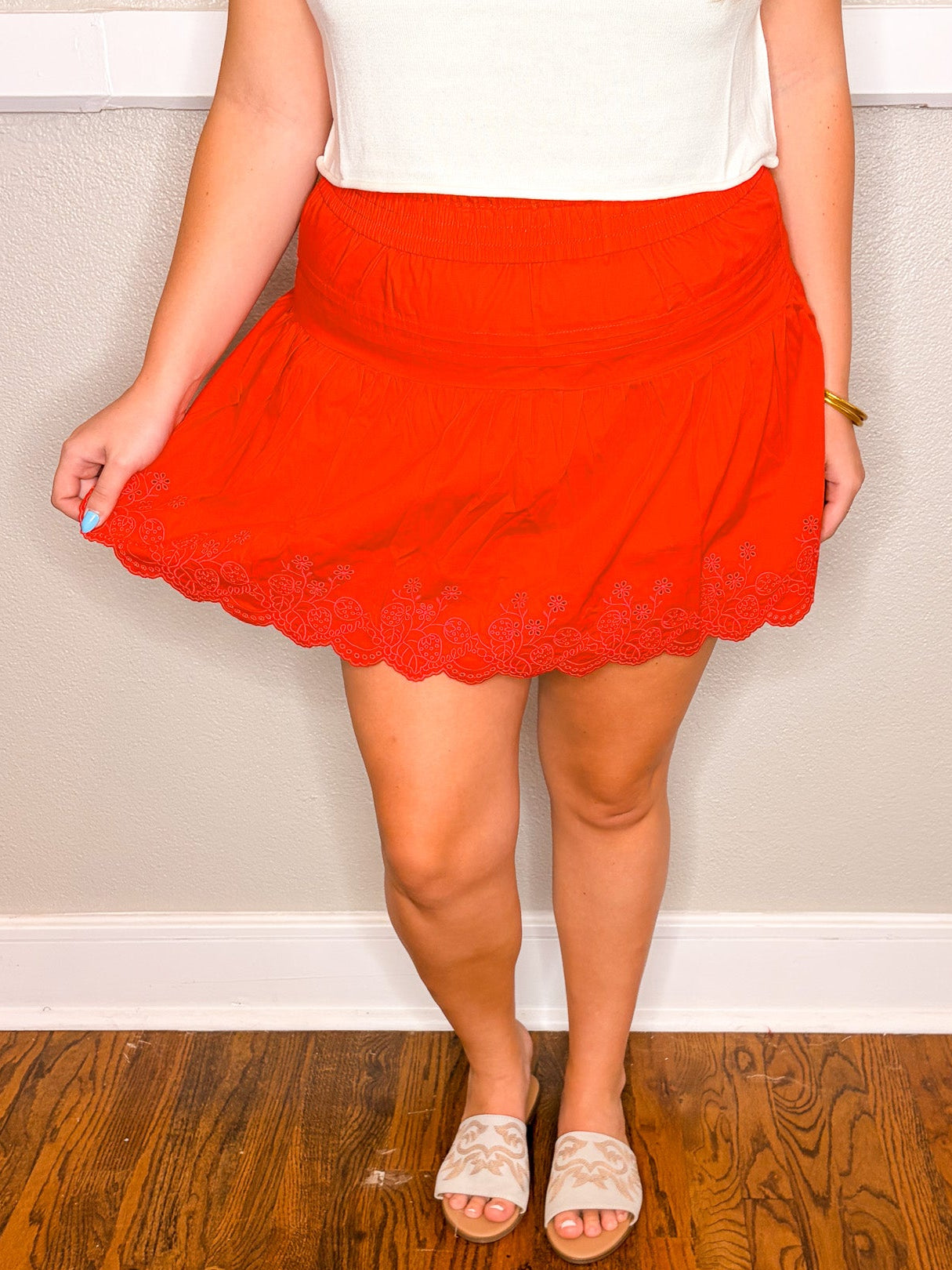Eyelet Mini Skirt - Red