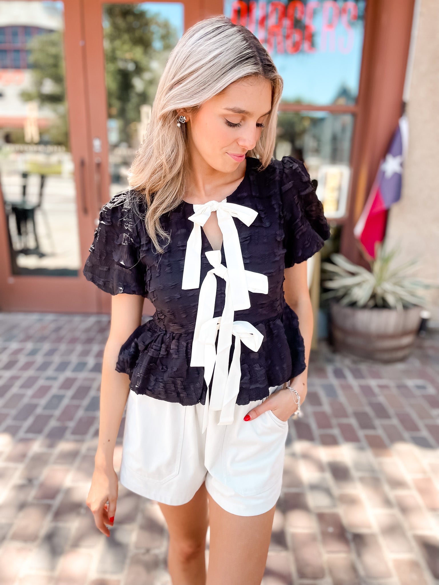 Three Bows In A Row Top - Black