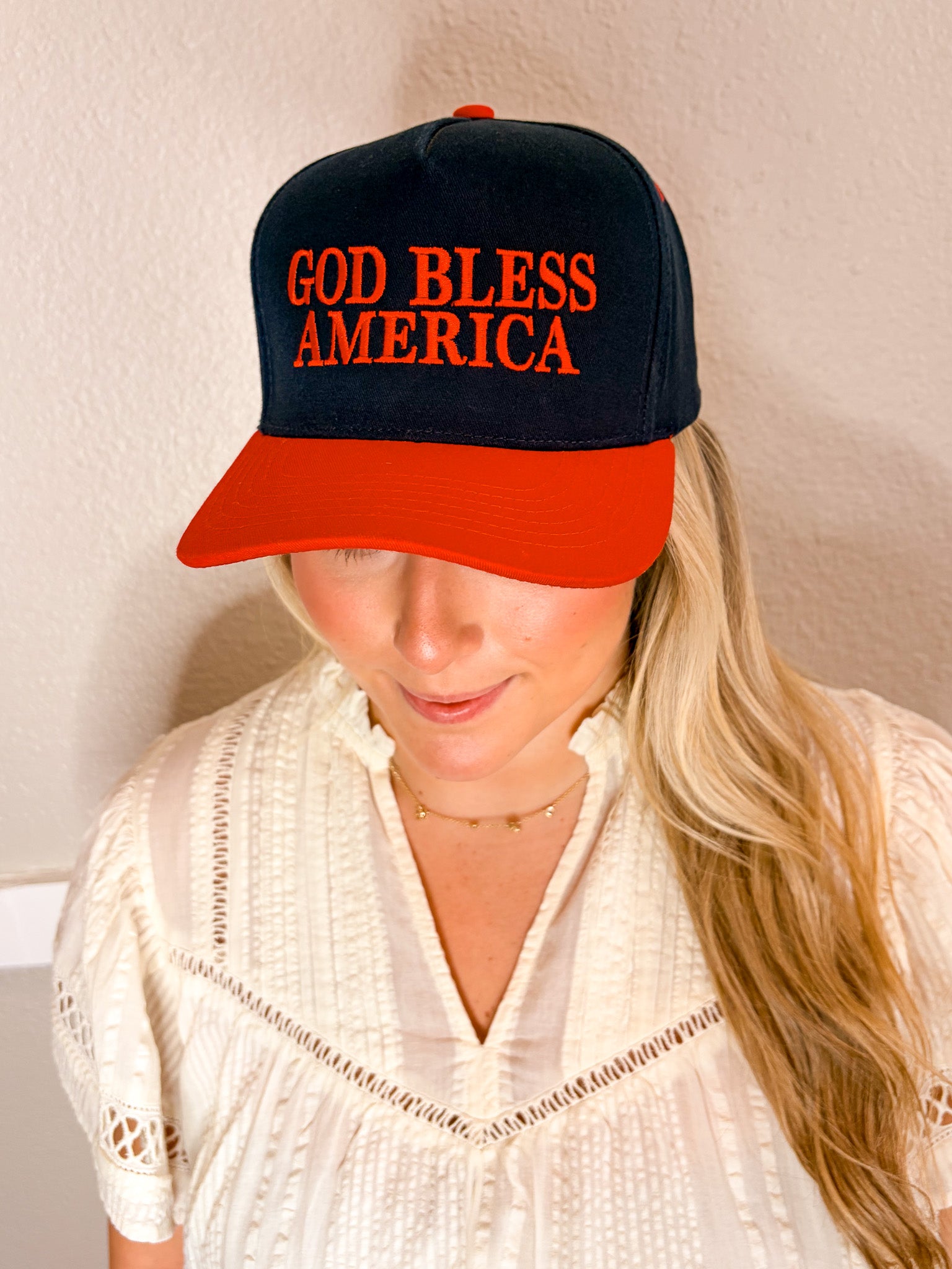 God Bless America Baseball Cap - Navy/Red